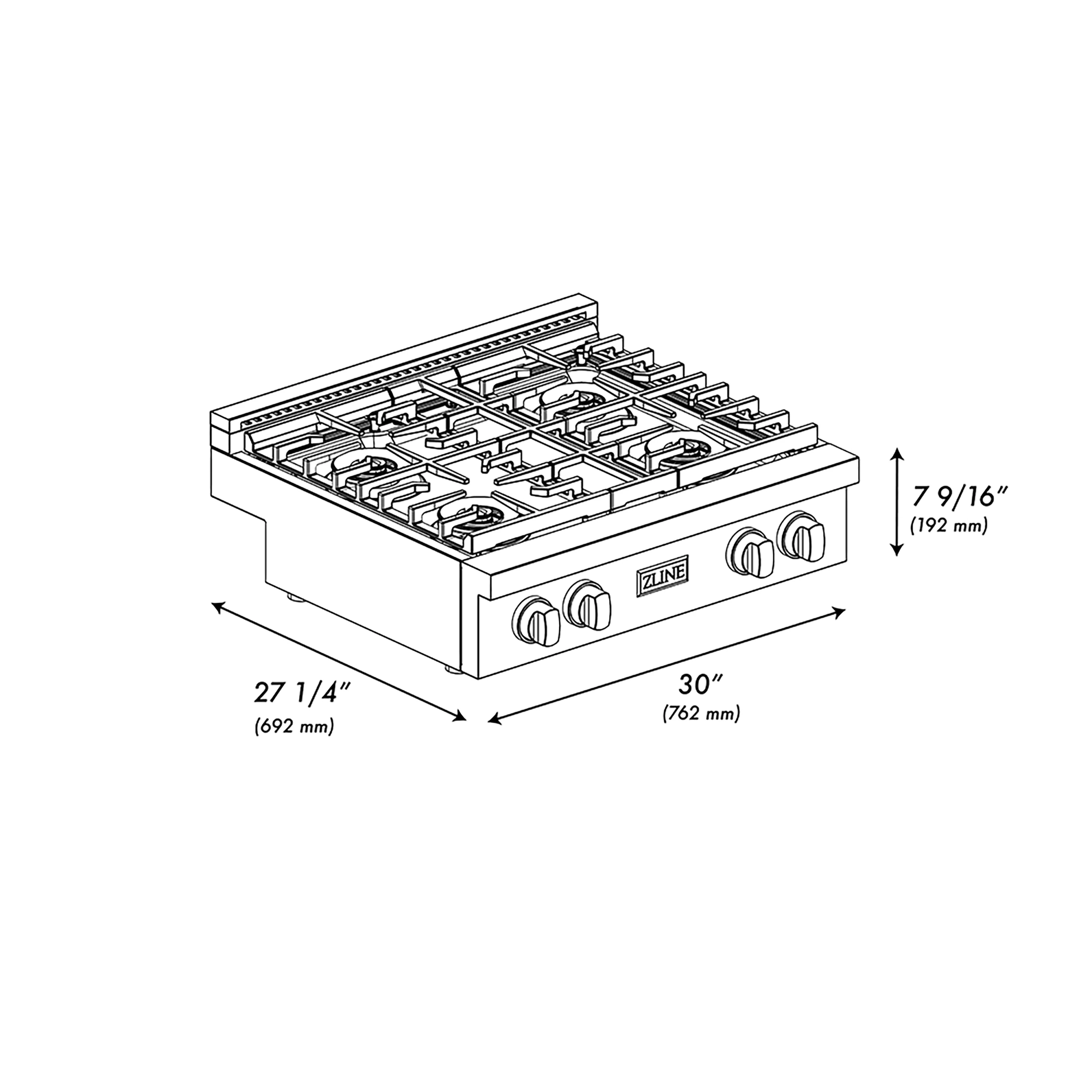 ZLINE Autograph Edition 30 in. Paramount Gas Rangetop with 4 Burner DuoPro™ Cooktop in Stainless Steel and Matte Black Accents (PSRTZ-30-MB) - Image 6