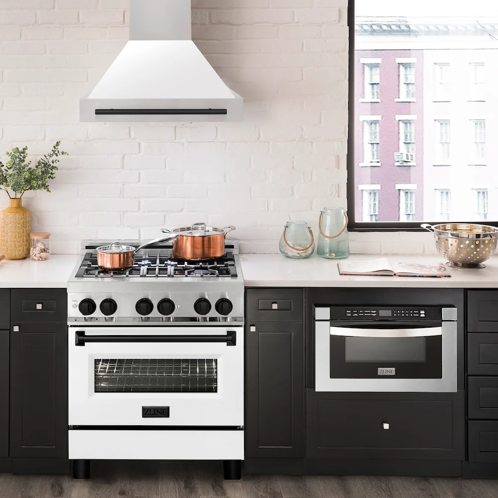 ZLINE Autograph Edition 30 in. Stainless Steel Range Hood with White Matte Shell and Matte Black Handle (8654STZ-WM30-MB) - Image 2