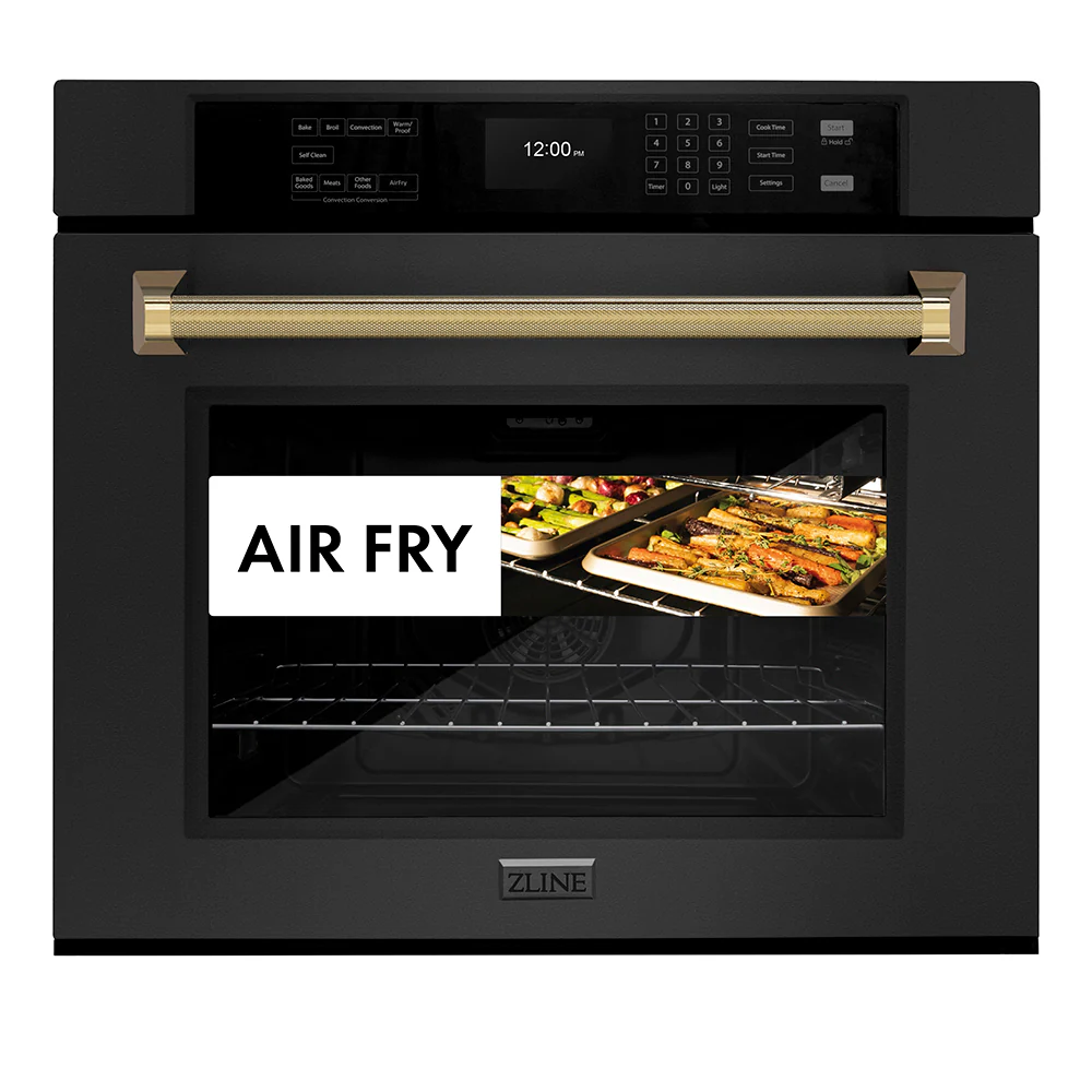 ZLINE Autograph Edition 30 in. Professional True Convection Single Wall Oven with Air Fry and Self Clean in Black Stainless Steel with Polished Gold Helix Handle (WASBZ-30-KG) - Image 3