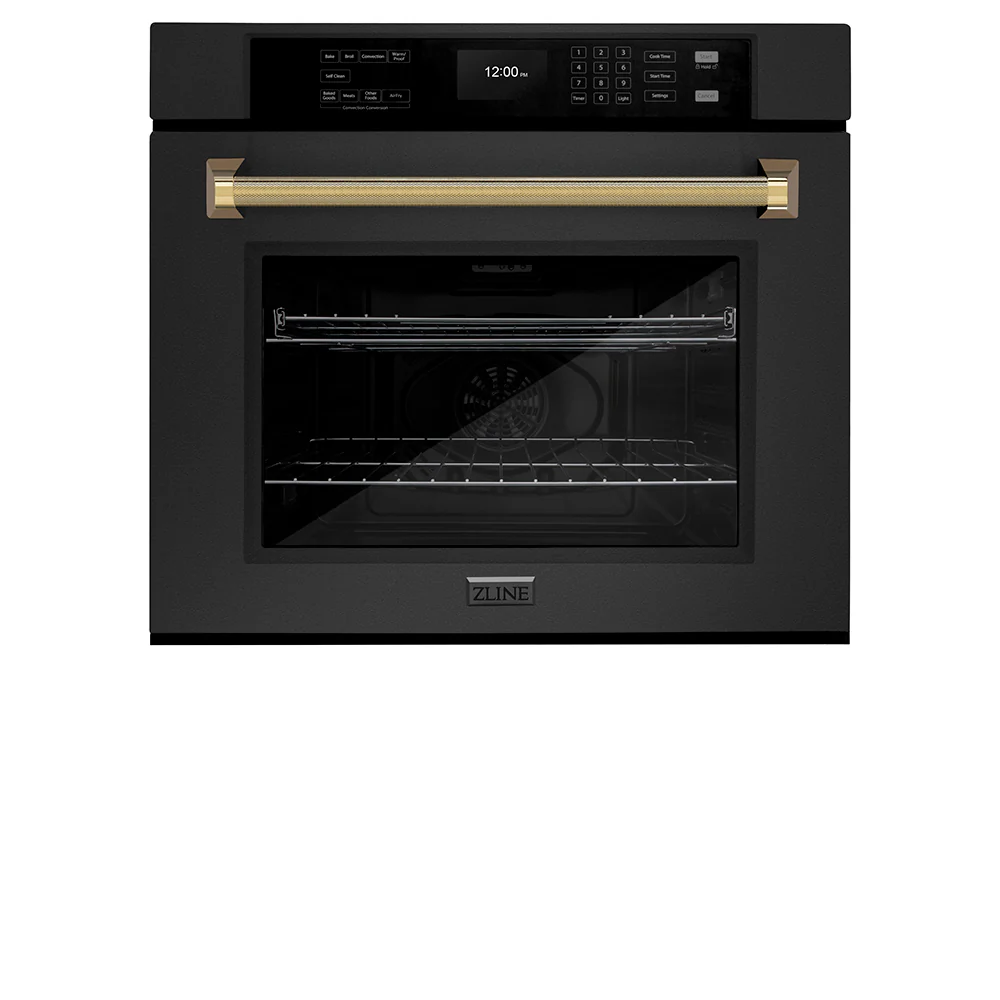 ZLINE Autograph Edition 30 in. Professional True Convection Single Wall Oven with Air Fry and Self Clean in Black Stainless Steel with Polished Gold Helix Handle (WASBZ-30-KG) - Image 4