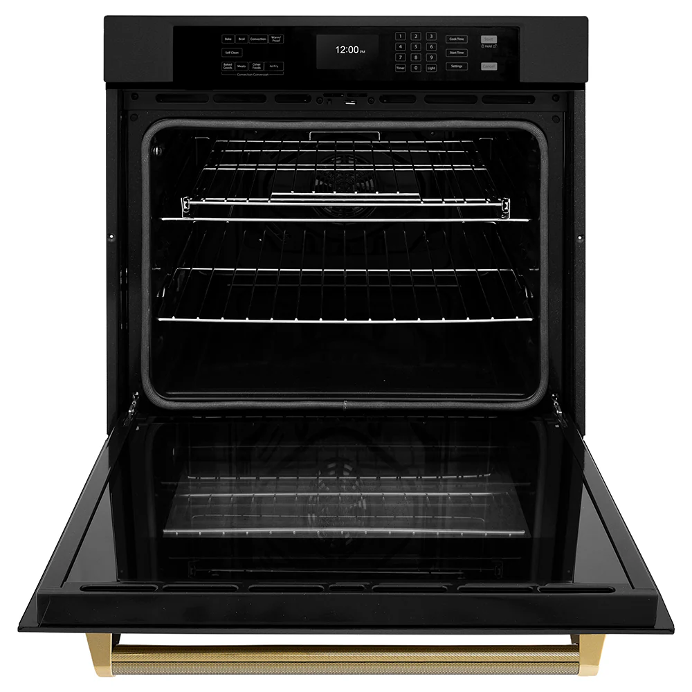 ZLINE Autograph Edition 30 in. Professional True Convection Single Wall Oven with Air Fry and Self Clean in Black Stainless Steel with Polished Gold Helix Handle (WASBZ-30-KG) - Image 5