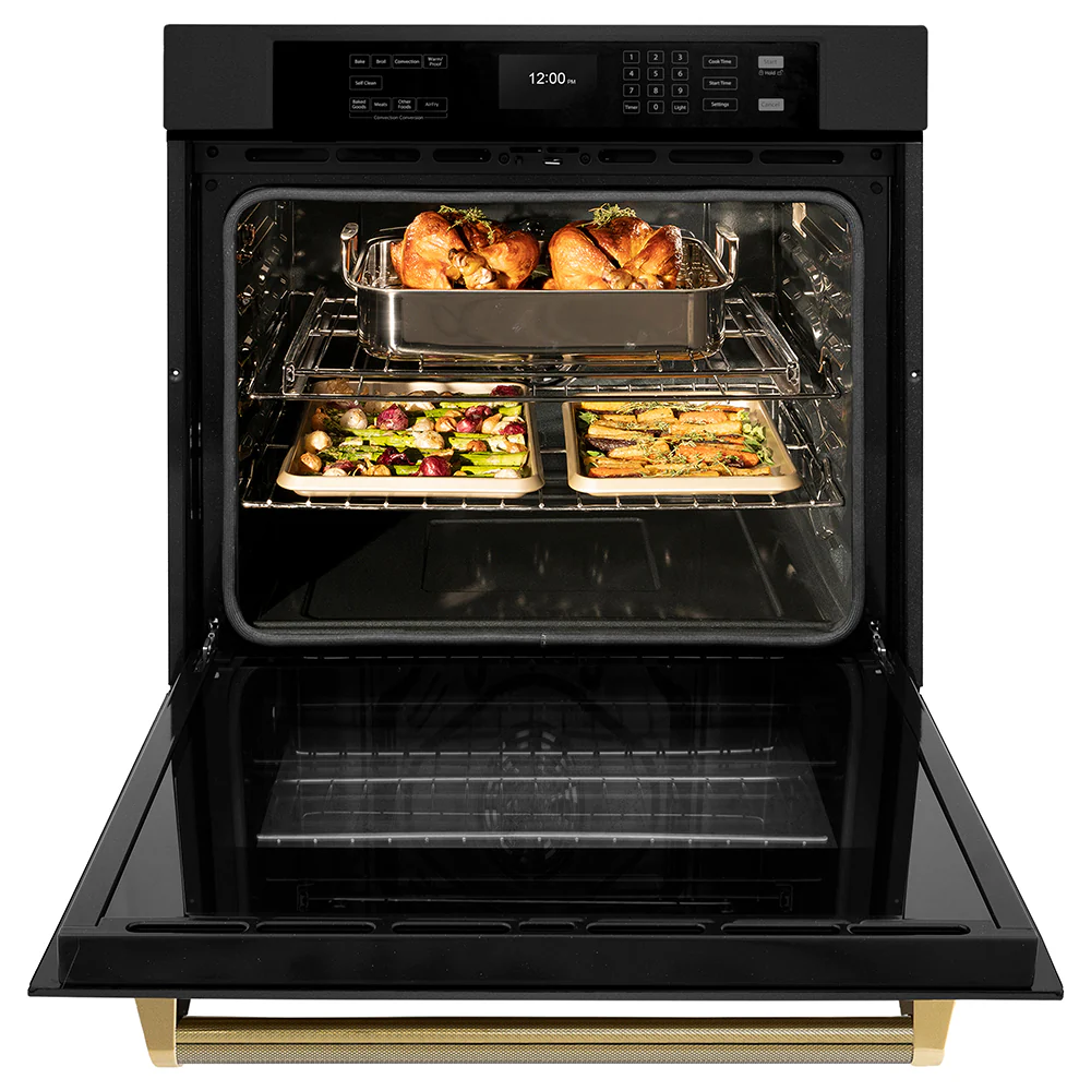 ZLINE Autograph Edition 30 in. Professional True Convection Single Wall Oven with Air Fry and Self Clean in Black Stainless Steel with Polished Gold Helix Handle (WASBZ-30-KG) - Image 6