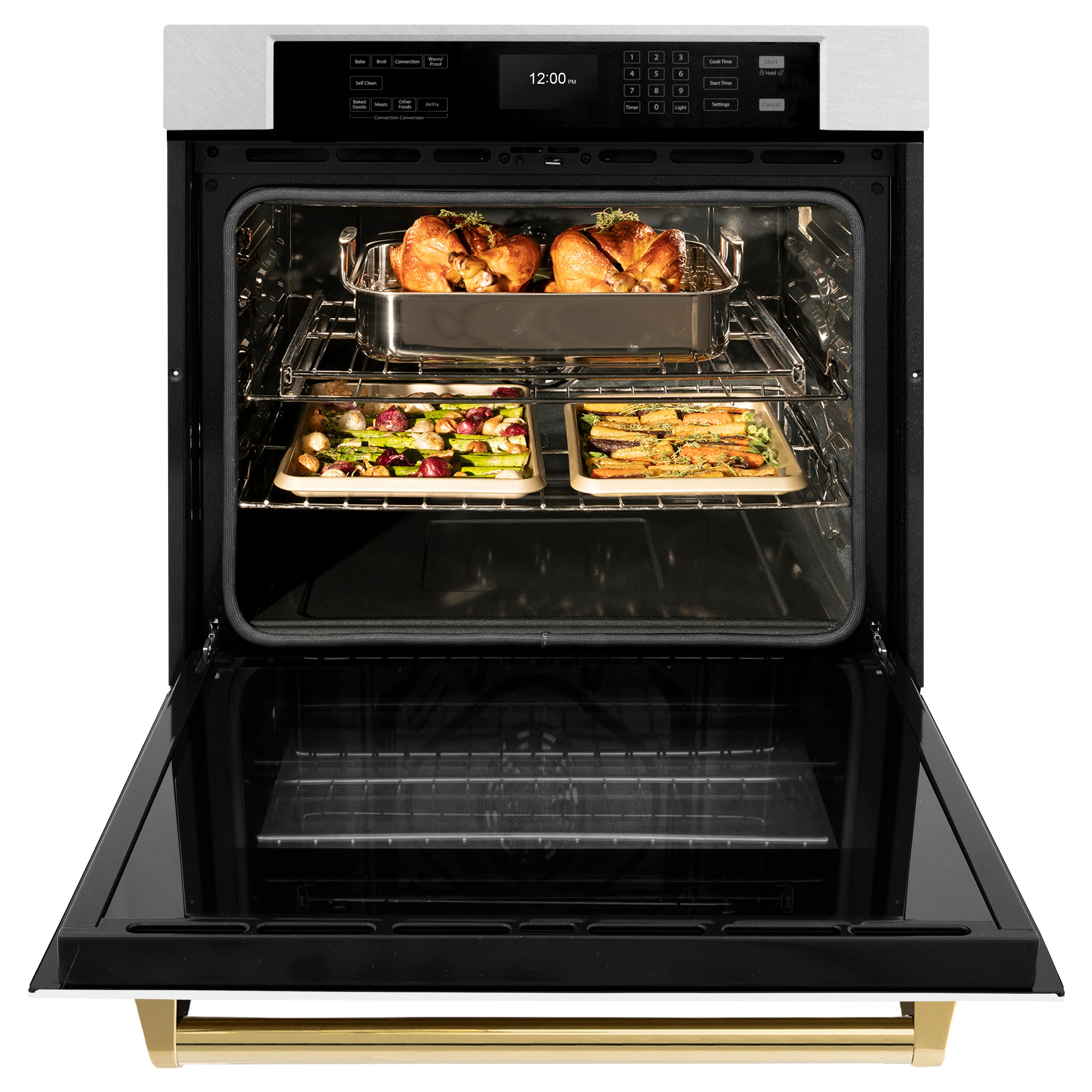 ZLINE 30 in. Autograph Edition Professional True Convection Single Wall Oven with Air Fry and Self Clean in Satin Stainless Steel with White Matte Door and Polished Gold Handle (WASSZ-WM-30-G) - Image 4