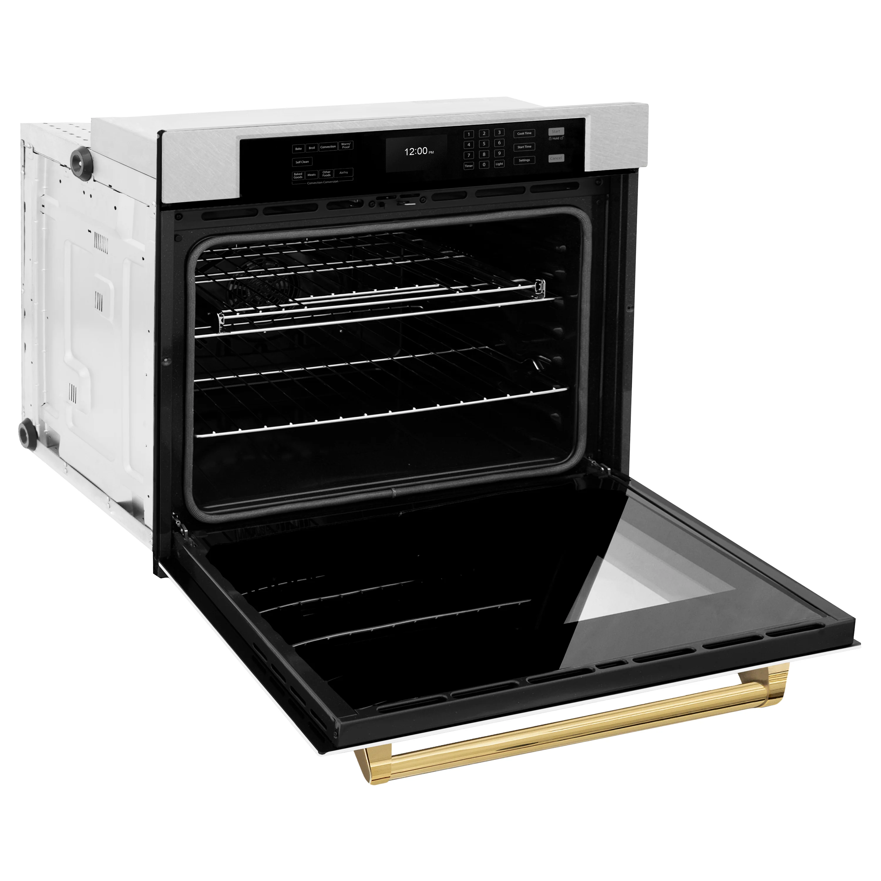 ZLINE 30 in. Autograph Edition Professional True Convection Single Wall Oven with Air Fry and Self Clean in Satin Stainless Steel with White Matte Door and Polished Gold Handle (WASSZ-WM-30-G) - Image 7