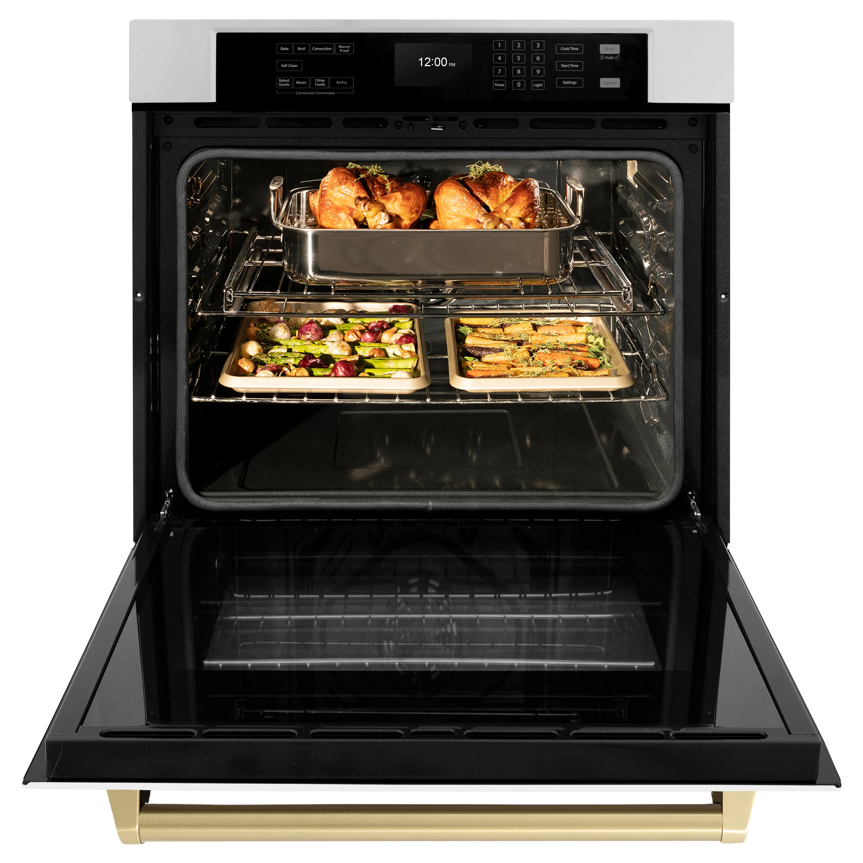 ZLINE 30 in. Autograph Edition Professional True Convection Single Wall Oven with Air Fry and Self Clean in Stainless Steel with White Matte Door and Polished Gold Handle (WASZ-WM-30-G) - Image 5