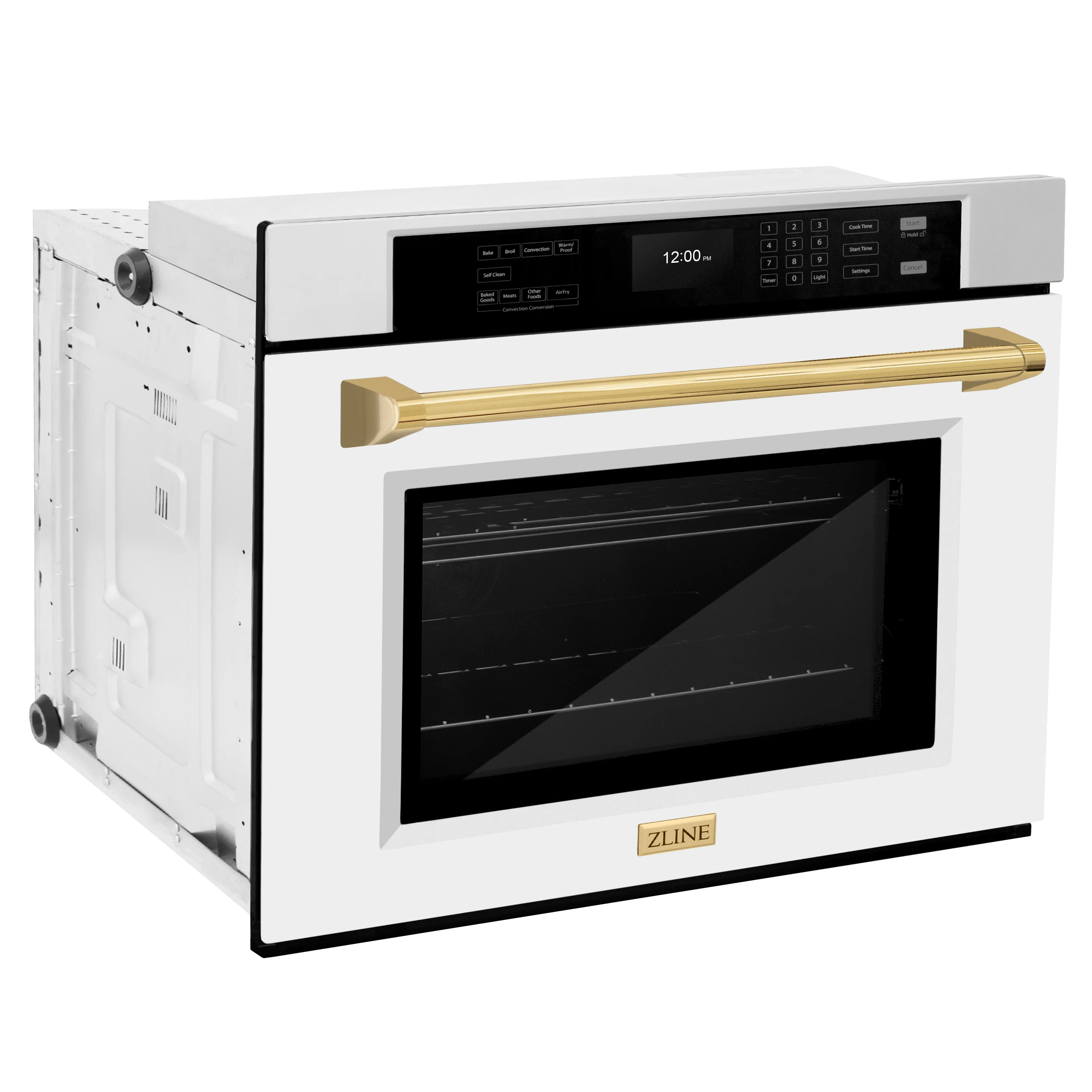 ZLINE 30 in. Autograph Edition Professional True Convection Single Wall Oven with Air Fry and Self Clean in Stainless Steel with White Matte Door and Polished Gold Handle (WASZ-WM-30-G) - Image 6