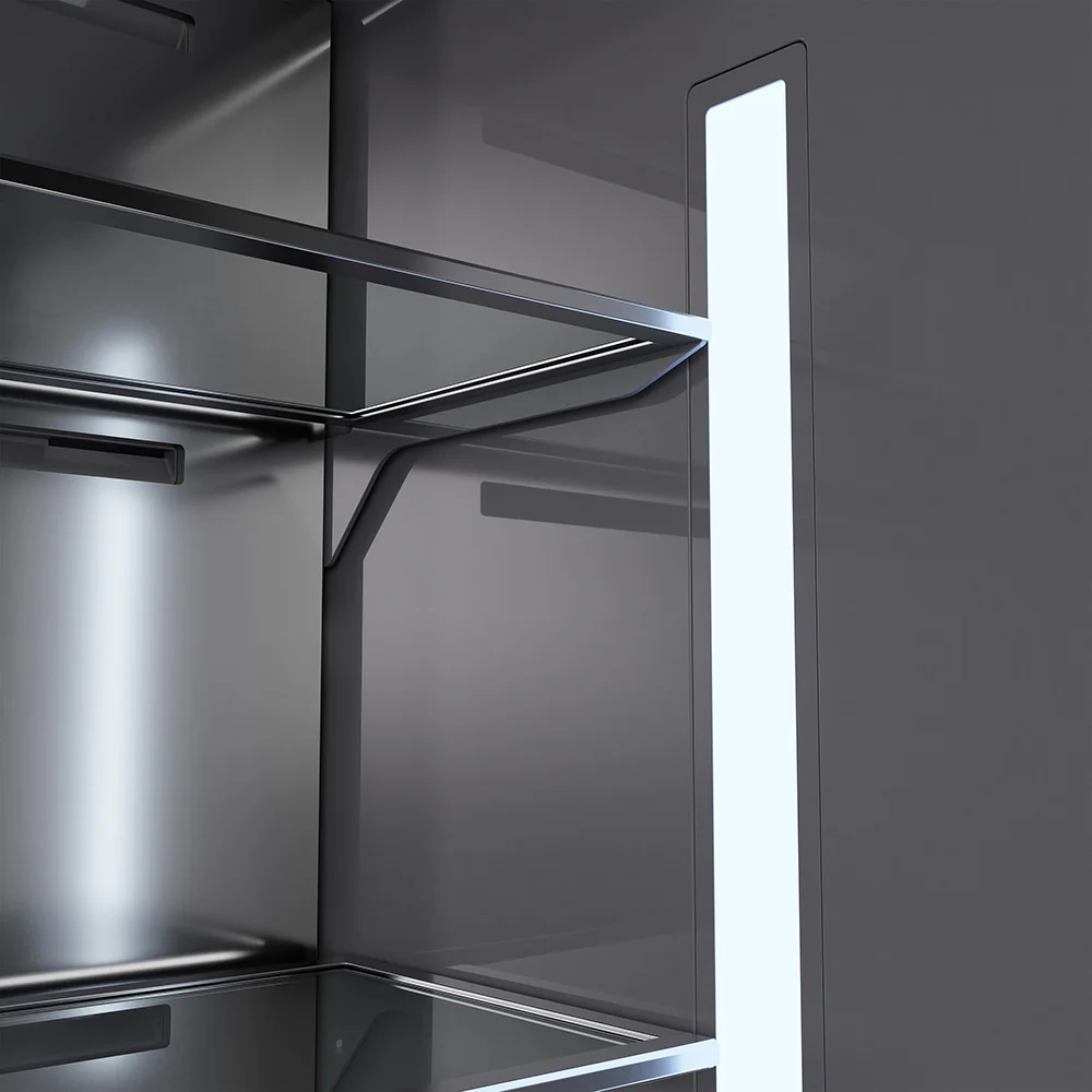 ZLINE Autograph Edition 36 in. 19.6 cu. ft. French Door Built-In Bottom Freezer Refrigerator with Water Dispenser and Ice Maker in Black Stainless Steel with Graphite Gray Interior and Polished Gold Helix Handles (GRBIVZ-BS36KG) - Image 13