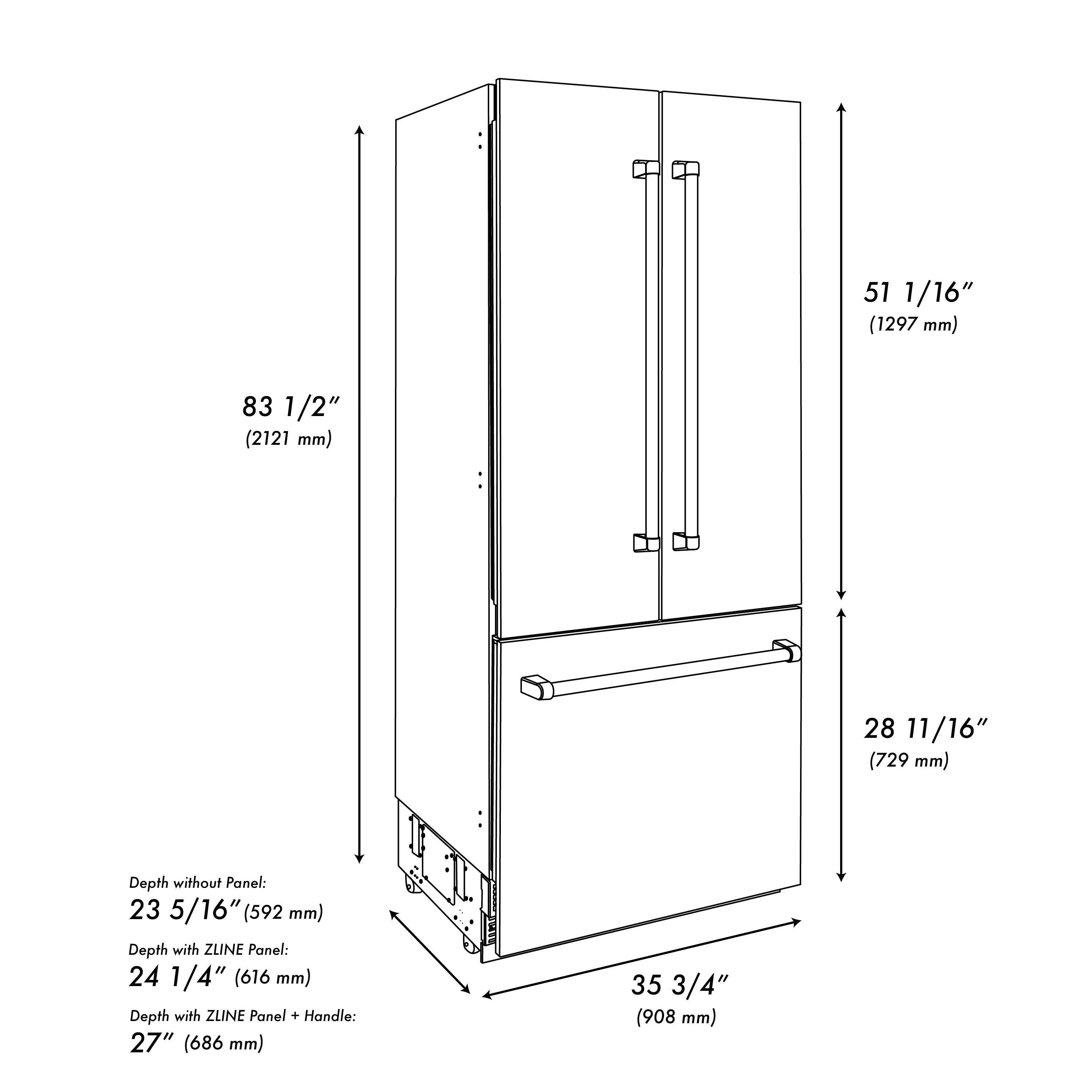 ZLINE Autograph Edition 36 in. 19.6 cu. ft. French Door Built-In Bottom Freezer Refrigerator with Water Dispenser and Ice Maker in Black Stainless Steel with Polished Gold Accents (RBIVZ-BS-36-G) - Image 13