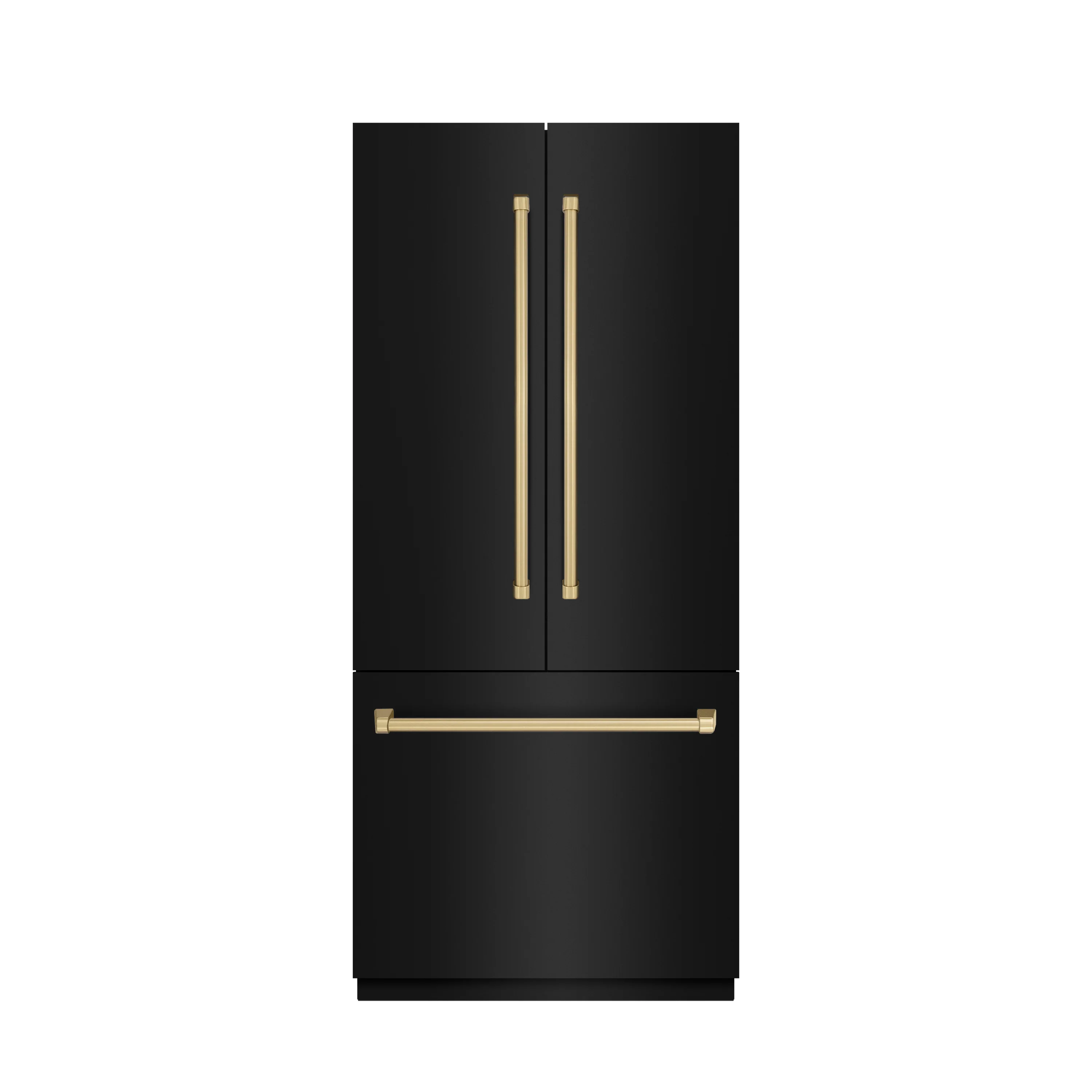 ZLINE Autograph Edition 36 in. 19.6 cu. ft. French Door Built-In Bottom Freezer Refrigerator with Water Dispenser and Ice Maker in Black Stainless Steel with Stainless Steel Interior and Champagne Bronze Accents (SRBIVZ-BS-36-CB) - Image 2