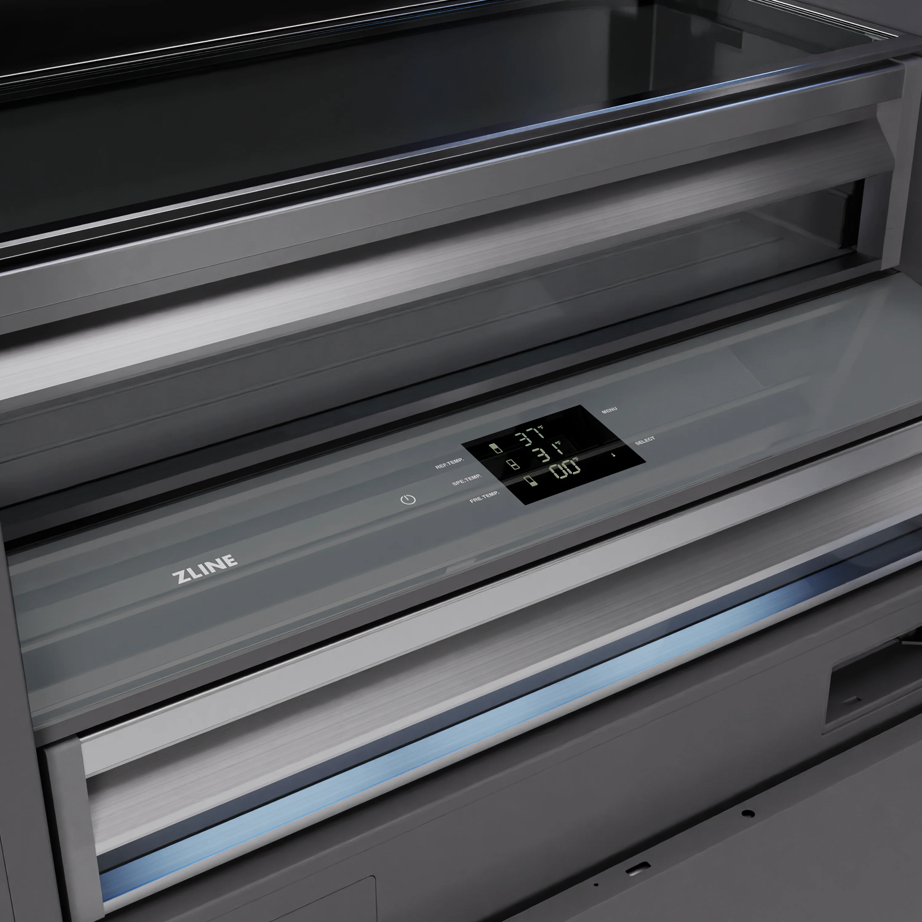 ZLINE Autograph Edition 36 in. 19.8 cu. ft. Panel Ready Built-In Bottom Freezer Refrigerator with Water Dispenser and Ice Maker with Graphite Gray Interior and Polished Gold Accents (GRBITZ-36-G) - Image 8