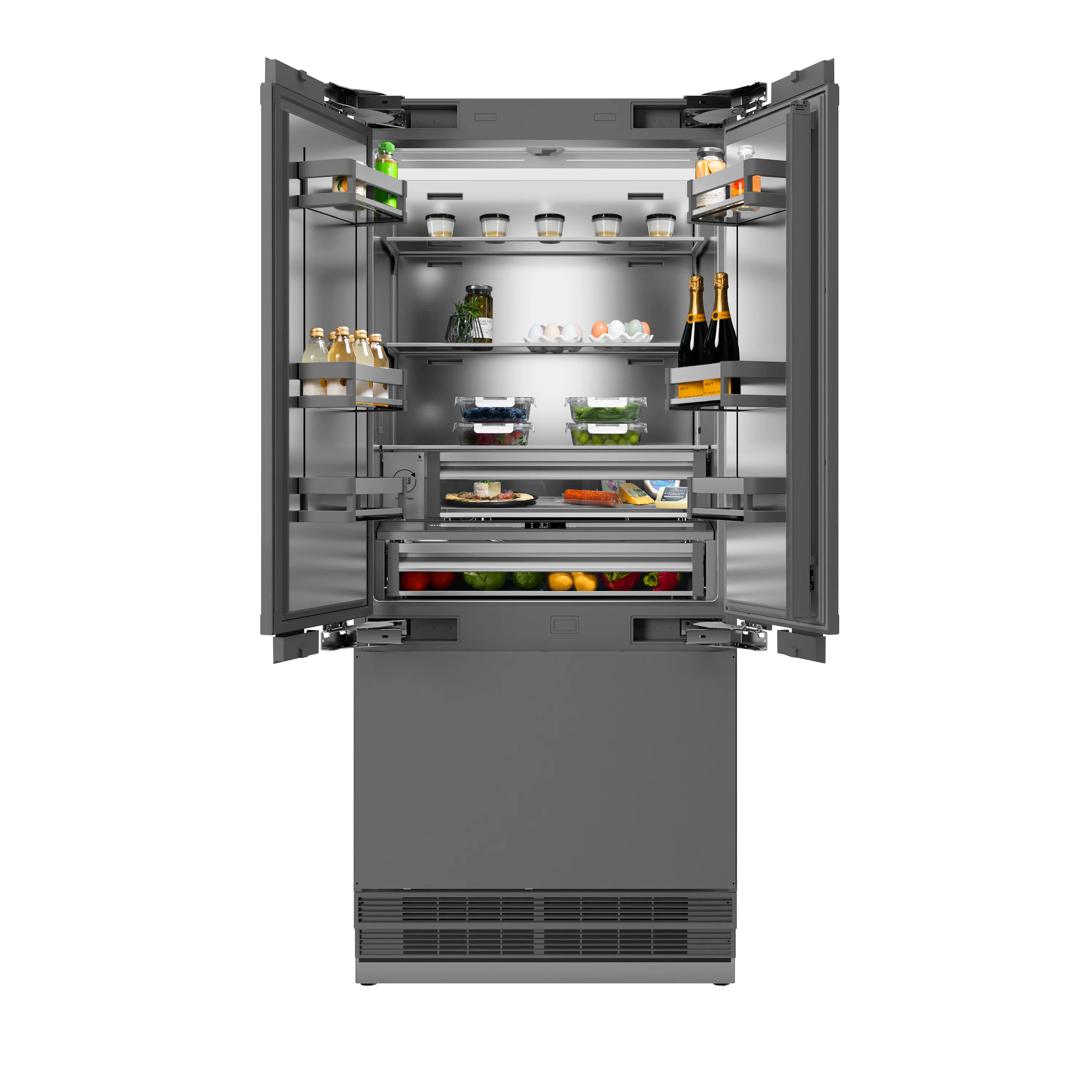 ZLINE Autograph Edition 36 in. 19.6 cu. ft. Panel Ready French Door Built-In Bottom Freezer Refrigerator with Water Dispenser and Ice Maker with Stainless Steel Interior and Matte Black Accents (SRBIVZ-36-MB) - Image 6