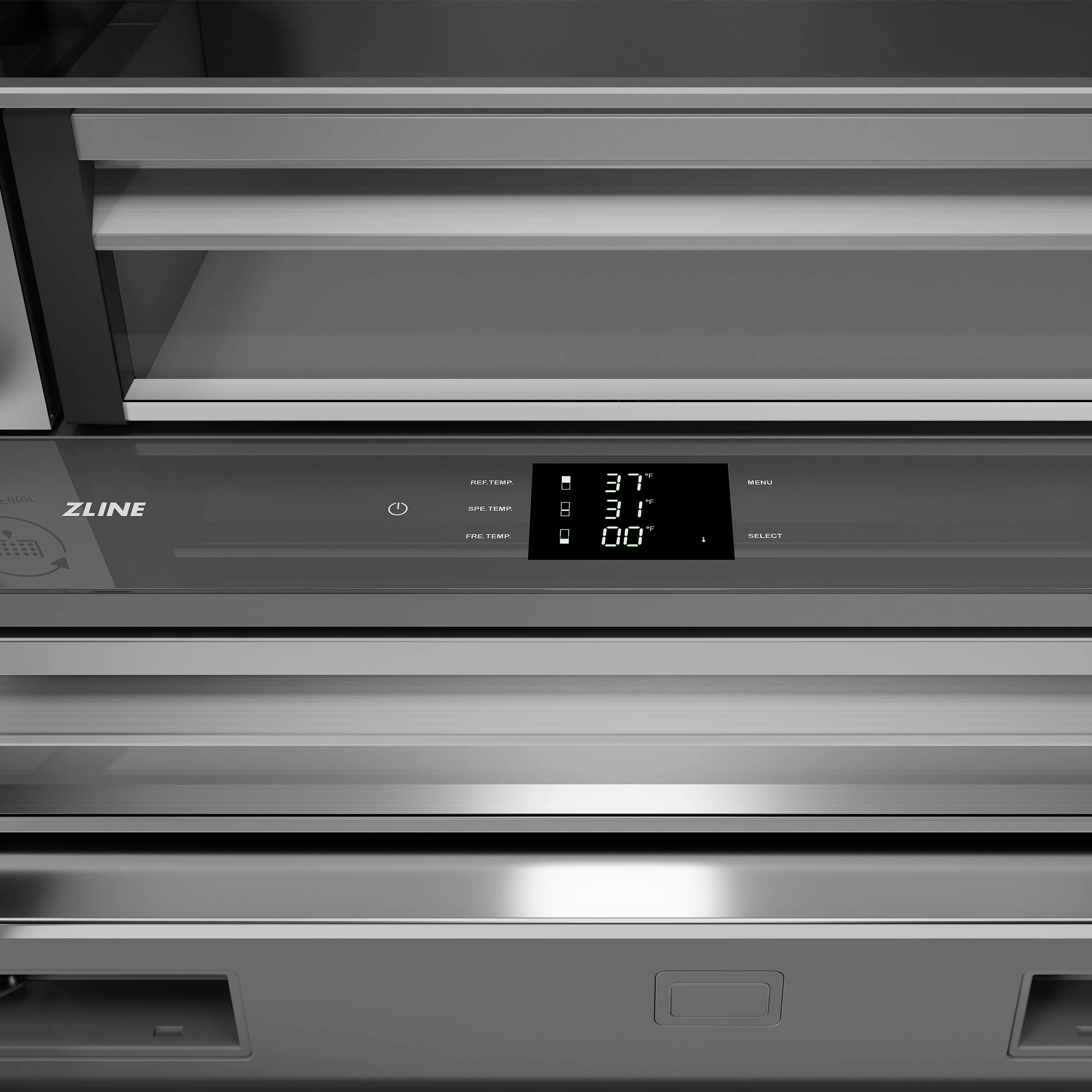 ZLINE Autograph Edition 36 in. 19.6 cu. ft. Panel Ready French Door Built-In Bottom Freezer Refrigerator with Water Dispenser and Ice Maker with Stainless Steel Interior and Polished Gold Accents (SRBIVZ-36-G) - Image 14