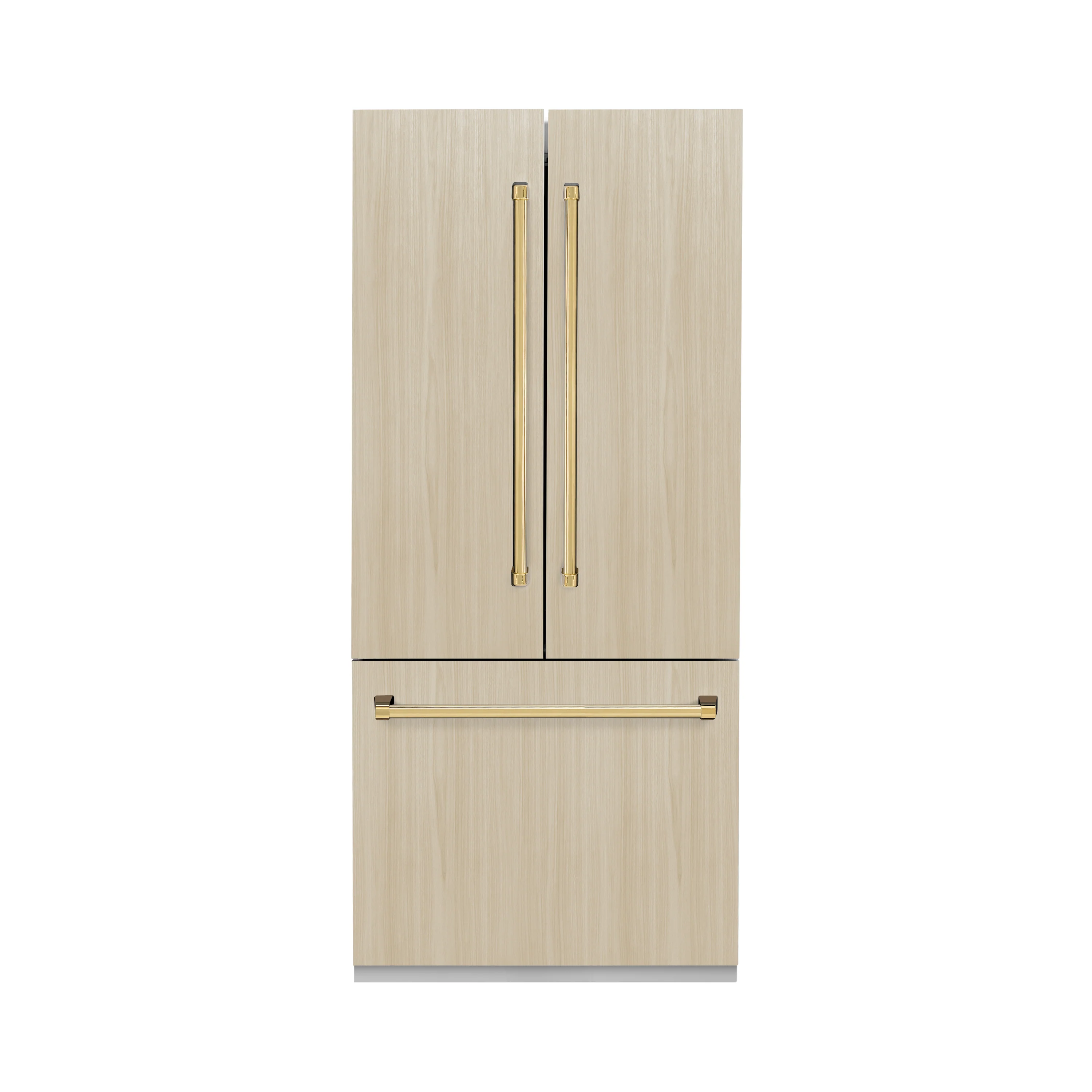 ZLINE Autograph Edition 36 in. 19.6 cu. ft. Panel Ready French Door Built-In Bottom Freezer Refrigerator with Water Dispenser and Ice Maker with Stainless Steel Interior and Polished Gold Accents (SRBIVZ-36-G) - Image 3