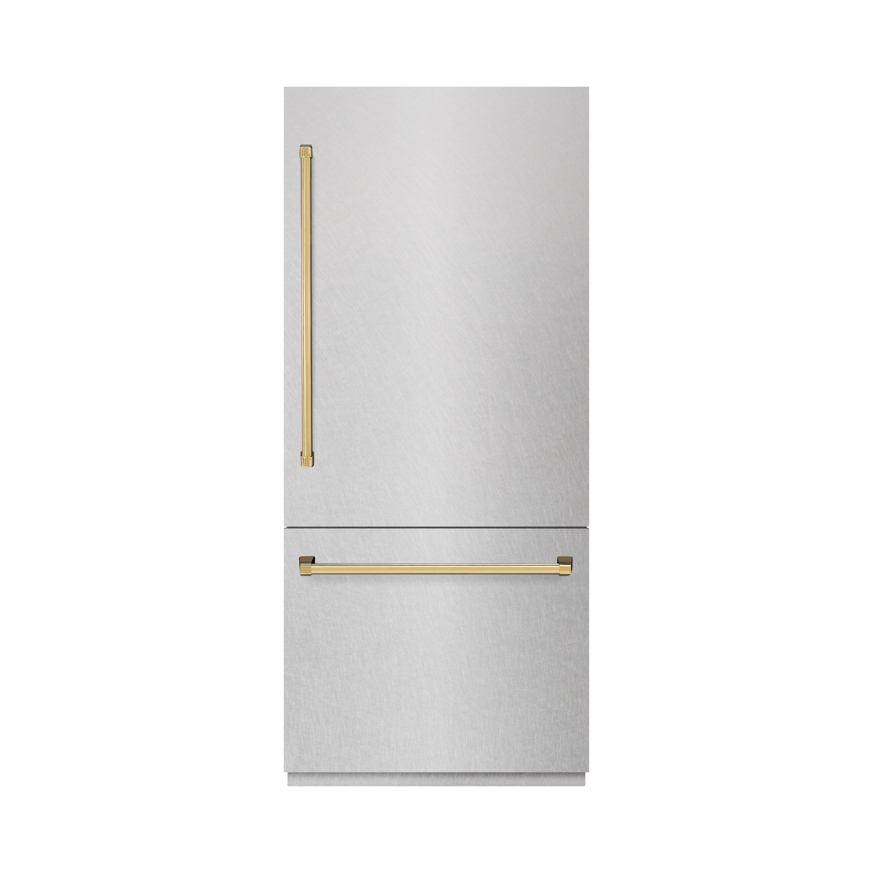 ZLINE Autograph Edition 36 in. 19.8 cu. ft. Built-In Bottom Freezer Refrigerator with Water Dispenser and Ice Maker in Satin Stainless Steel and Polished Gold Accents (RBITZ-SN-36-G) - Image 3