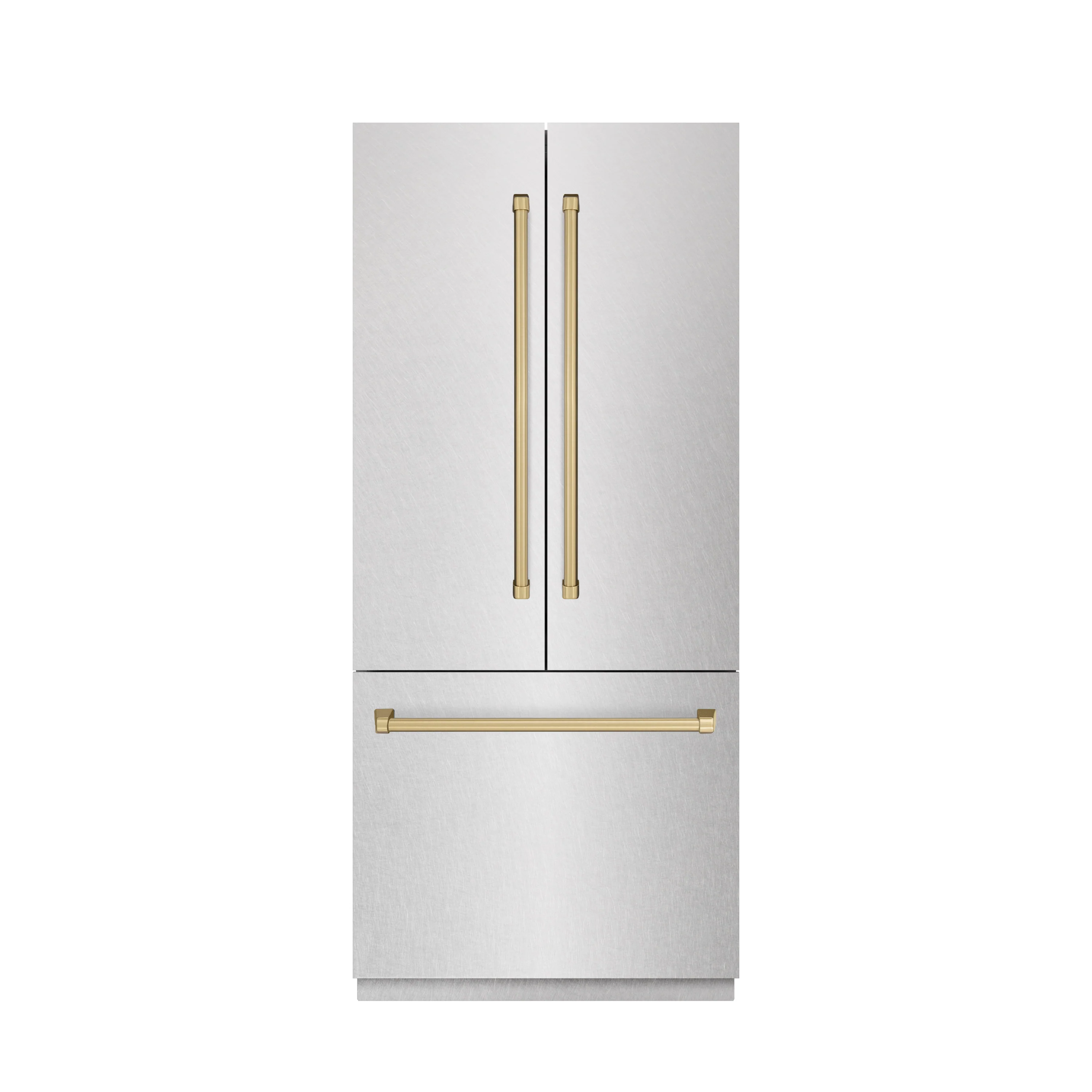 ZLINE Autograph Edition 36 in. 19.6 cu. ft. French Door Built-In Bottom Freezer Refrigerator with Water Dispenser and Ice Maker in Satin Stainless Steel with Stainless Steel Interior and Champagne Bronze Accents (SRBIVZ-SN-36-CB) - Image 2