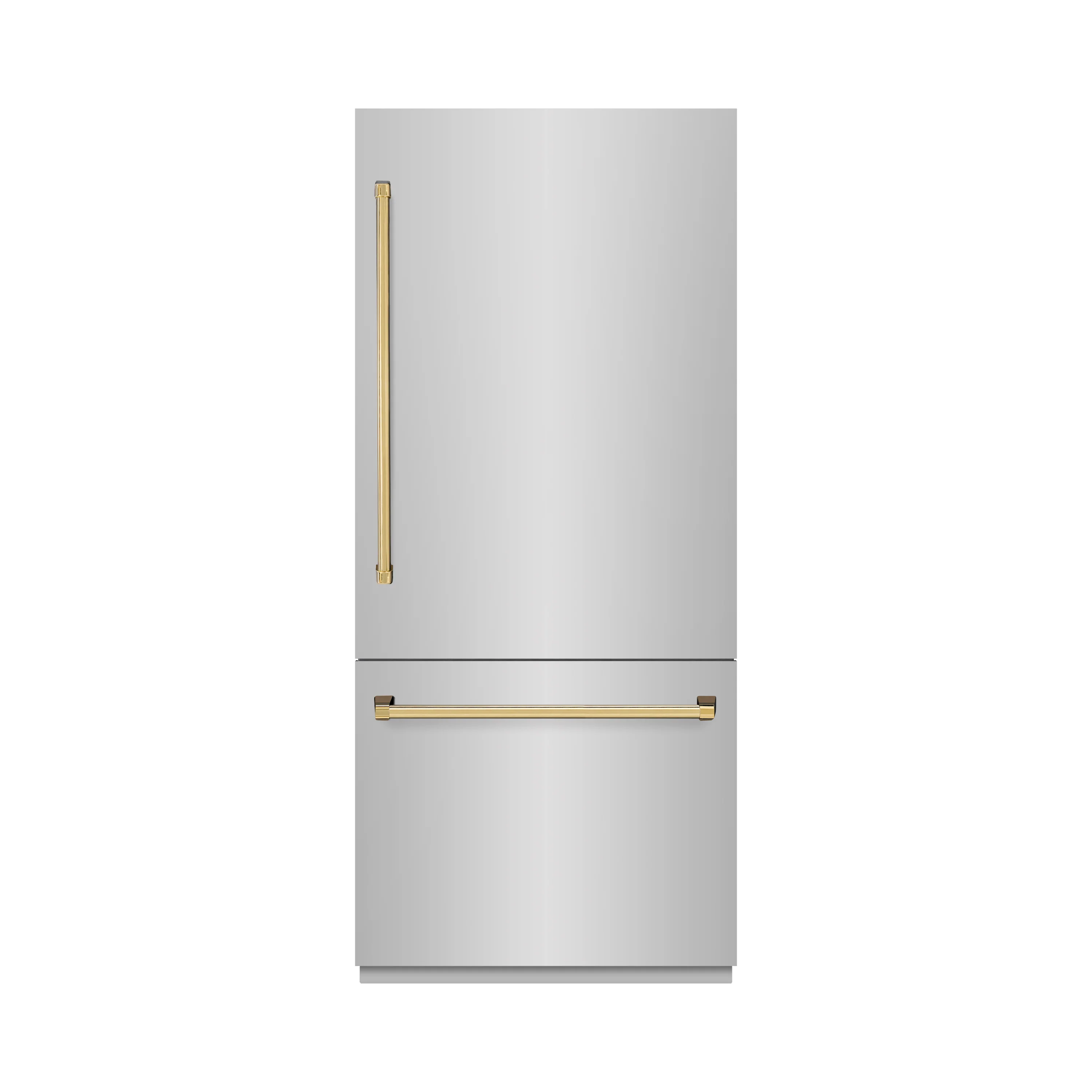 ZLINE Autograph Edition 36 in. 19.8 cu. ft. Built-In Bottom Freezer Refrigerator with Water Dispenser and Ice Maker in Stainless Steel with Graphite Gray Interior and Polished Gold Accents (GRBITZ-304-36G) - Image 3