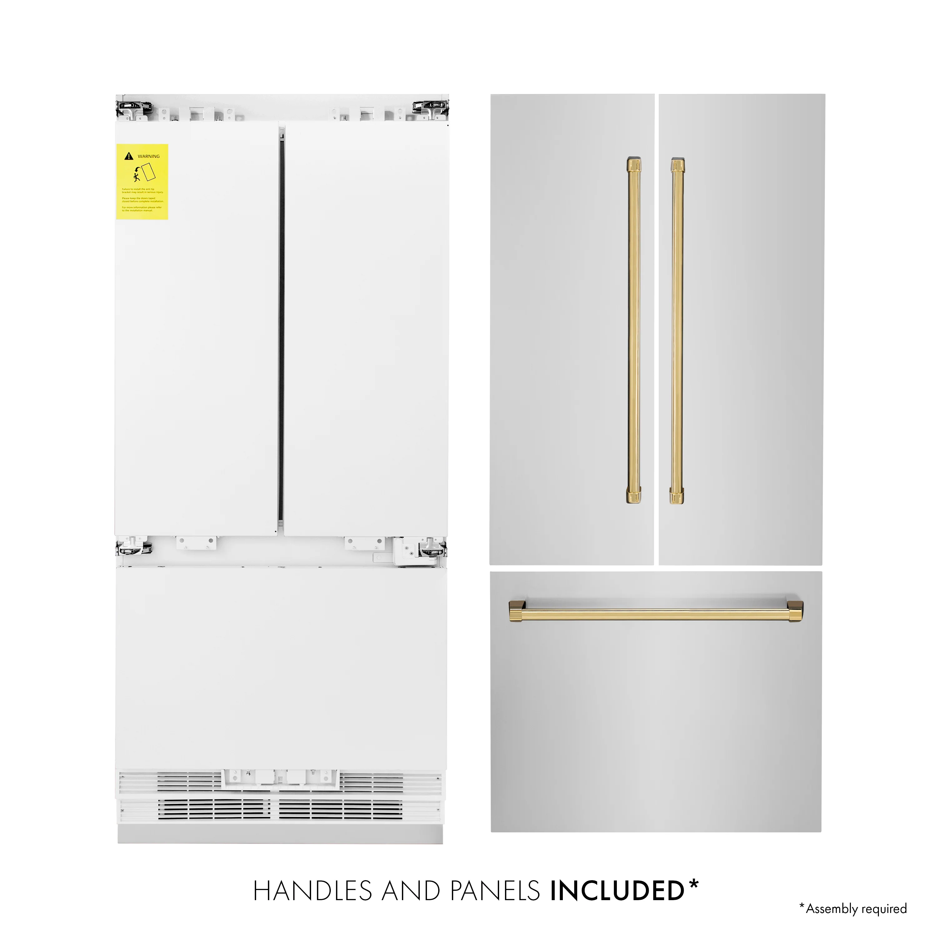 ZLINE Autograph Edition 36 in. 19.6 cu. ft. French Door Built-In Bottom Freezer Refrigerator with Water Dispenser and Ice Maker in Stainless Steel with Polished Gold Accents (RBIVZ-304-36-G) - Image 2