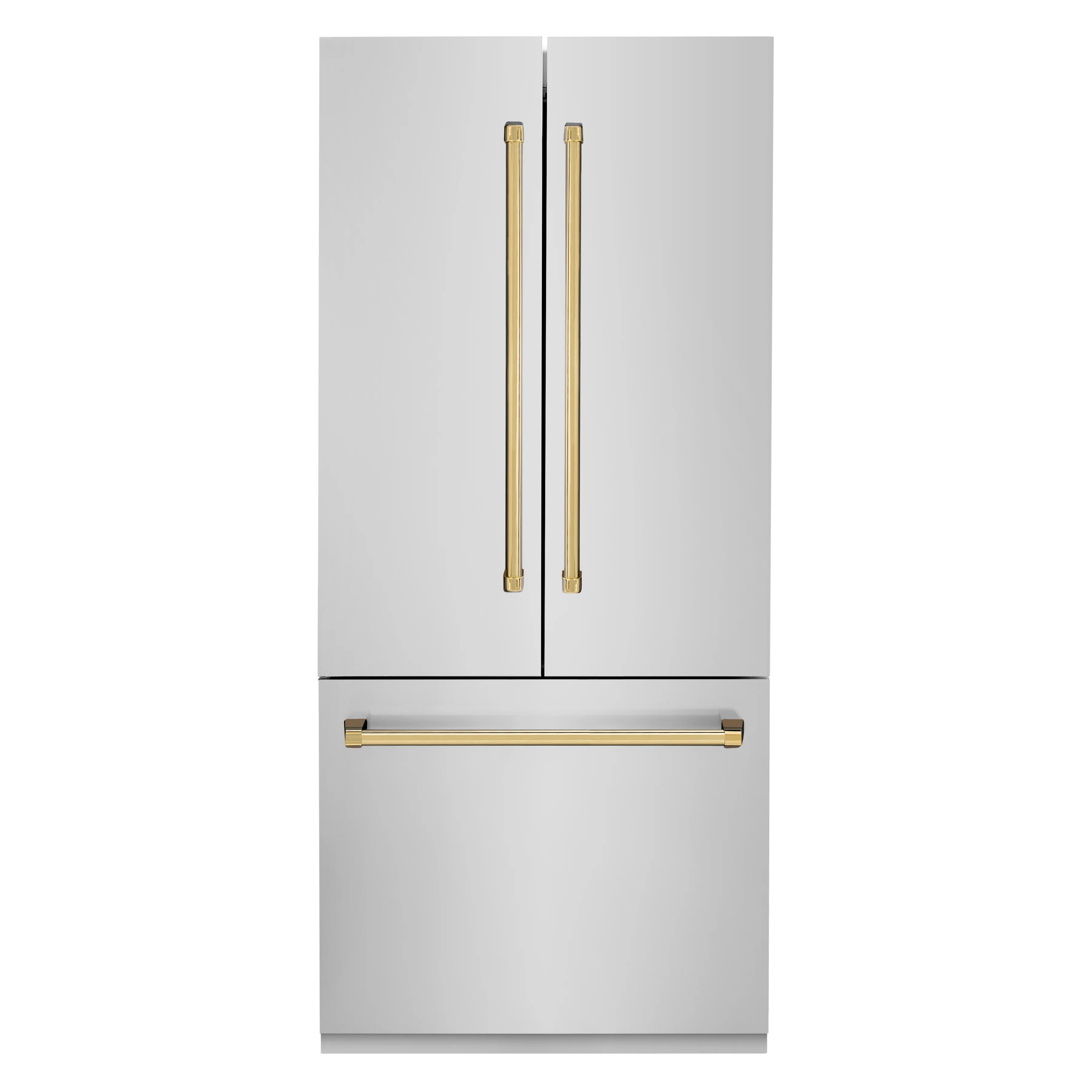 ZLINE Autograph Edition 36 in. 19.6 cu. ft. French Door Built-In Bottom Freezer Refrigerator with Water Dispenser and Ice Maker in Stainless Steel with Polished Gold Accents (RBIVZ-304-36-G) - Image 3