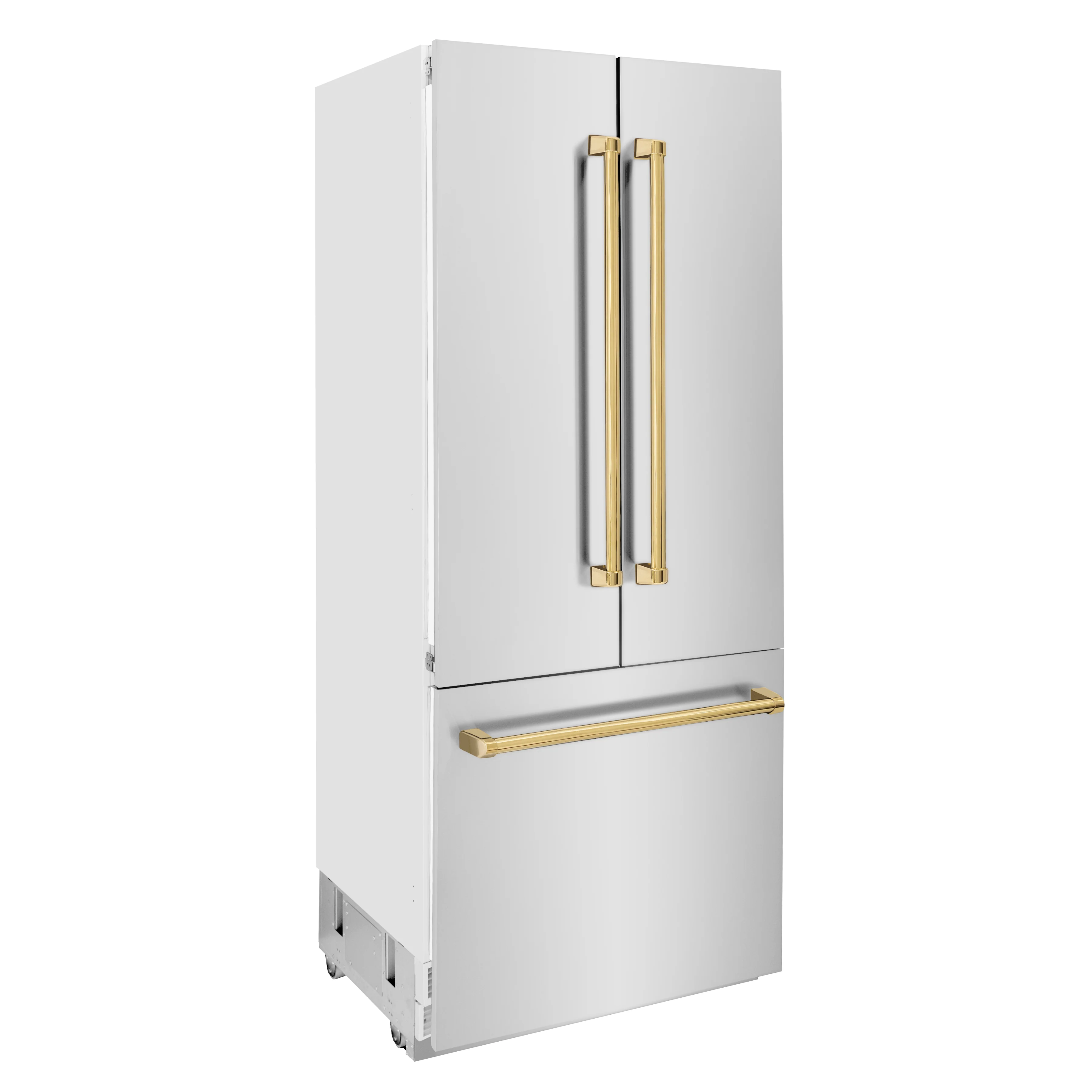 ZLINE Autograph Edition 36 in. 19.6 cu. ft. French Door Built-In Bottom Freezer Refrigerator with Water Dispenser and Ice Maker in Stainless Steel with Polished Gold Accents (RBIVZ-304-36-G) - Image 4