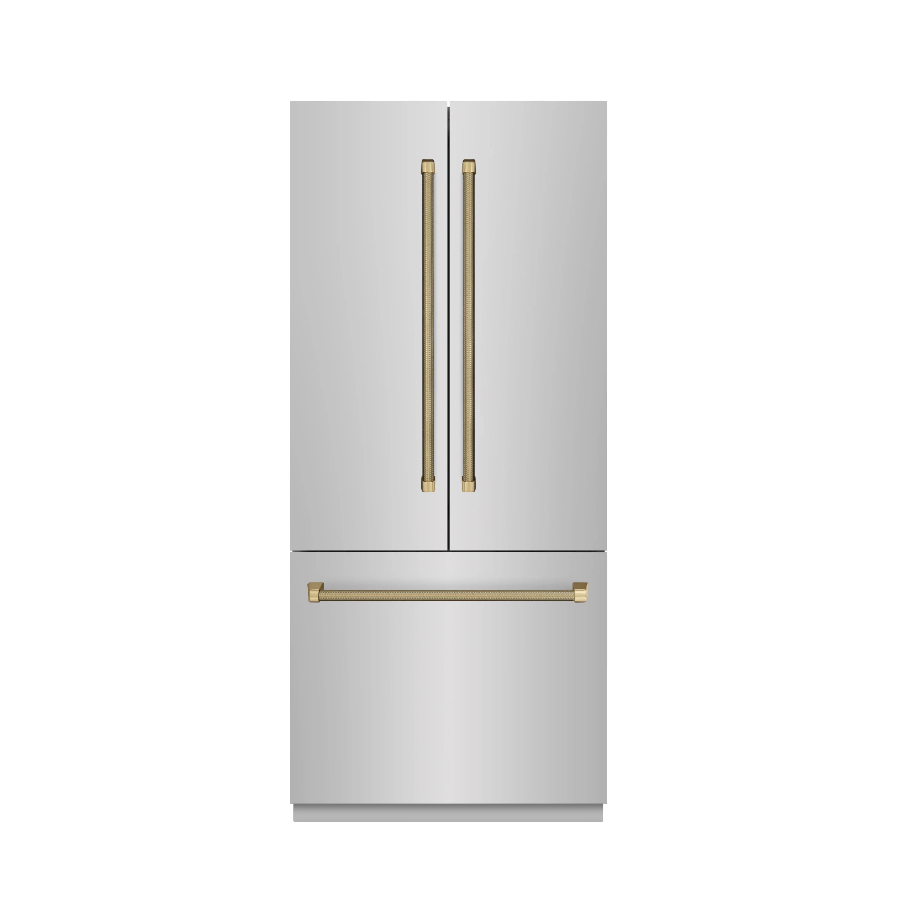 ZLINE Autograph Edition 36 in. 19.6 cu. ft. French Door Built-In Bottom Freezer Refrigerator with Water Dispenser and Ice Maker in Stainless Steel with Stainless Steel Interior and Champagne Bronze Helix Handles (SRBIVZ-30436KCB) - Image 3