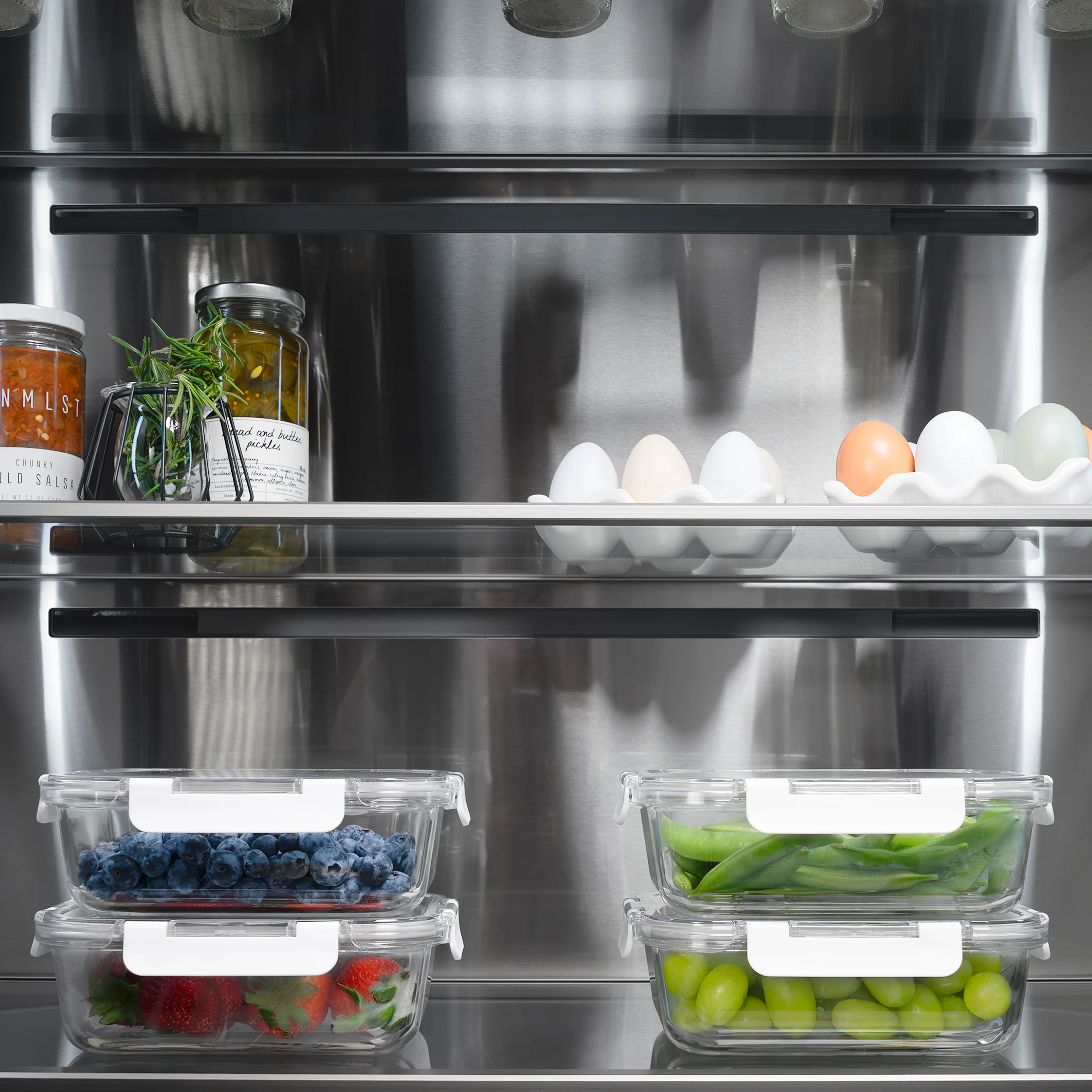 ZLINE Autograph Edition 36 in. 19.6 cu. ft. French Door Built-In Bottom Freezer Refrigerator with Water Dispenser and Ice Maker in Stainless Steel with Stainless Steel Interior and Champagne Bronze Helix Handles (SRBIVZ-30436KCB) - Image 7