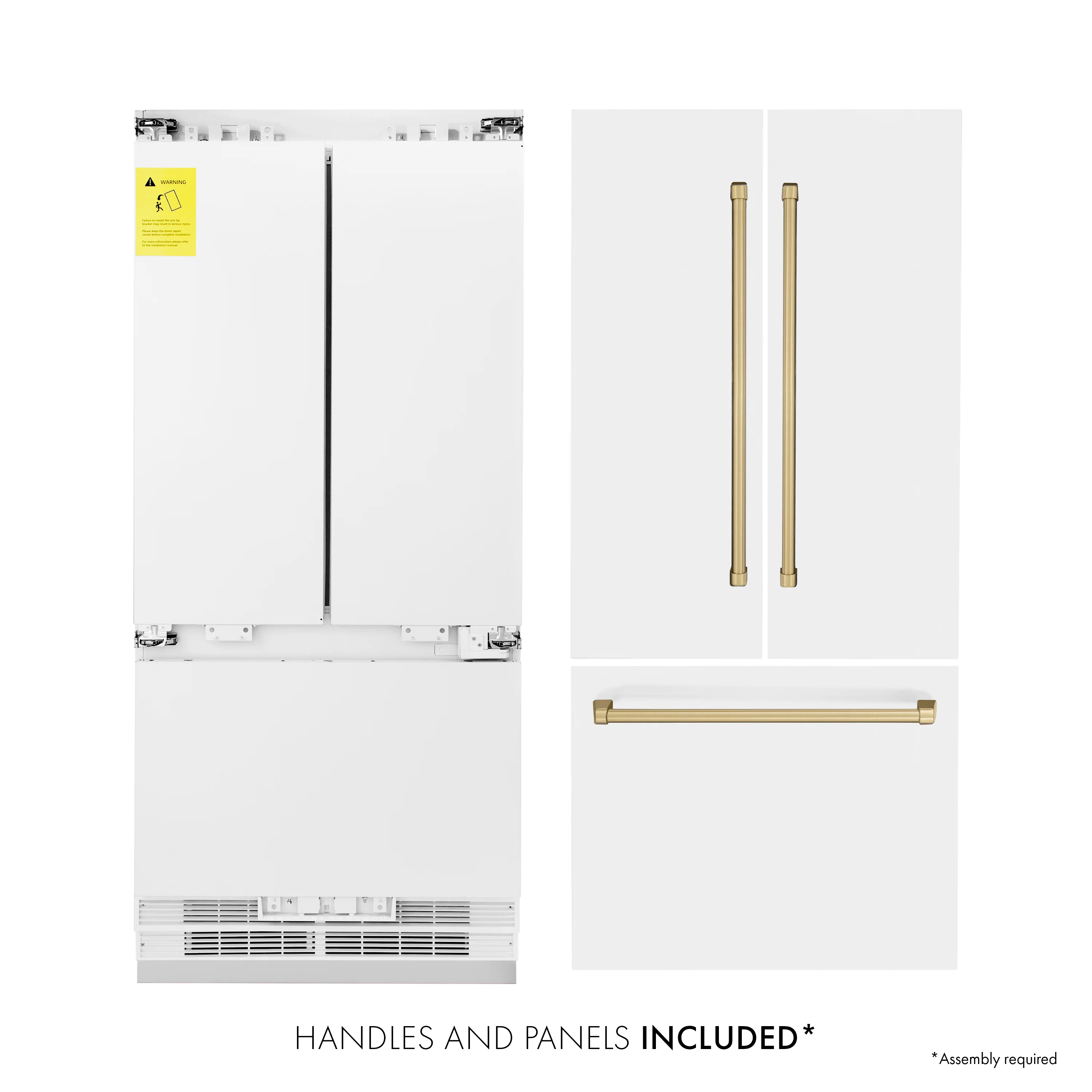 ZLINE Autograph Edition 36 in. 19.6 cu. ft. French Door Built-In Bottom Freezer Refrigerator with Water Dispenser and Ice Maker in White Matte with Champagne Bronze Accents (RBIVZ-WM-36-CB) - Image 2