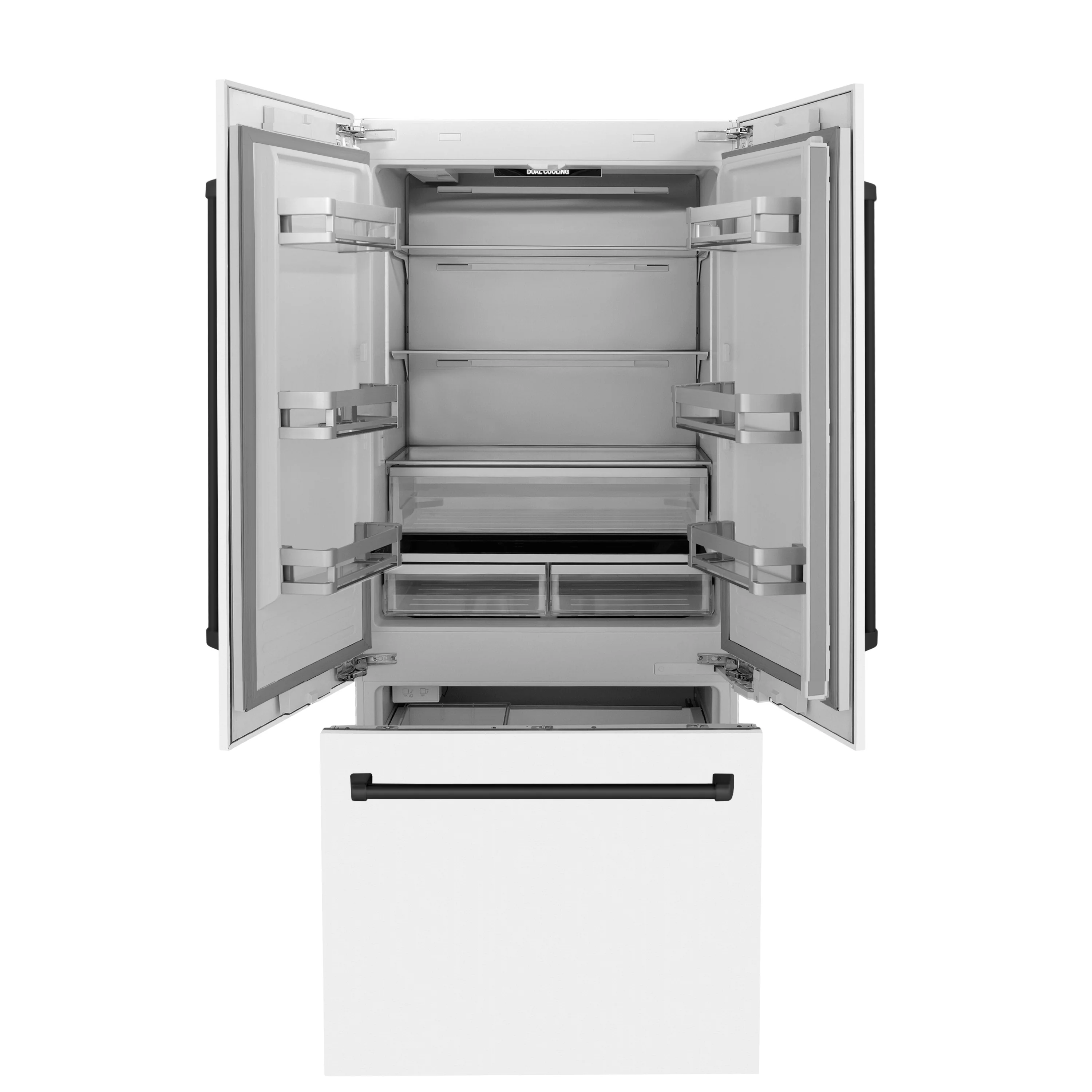 ZLINE Autograph Edition 36 in. 19.6 cu. ft. French Door Built-In Bottom Freezer Refrigerator with Water Dispenser and Ice Maker in White Matte with Matte Black Accents (RBIVZ-WM-36-MB) - Image 4
