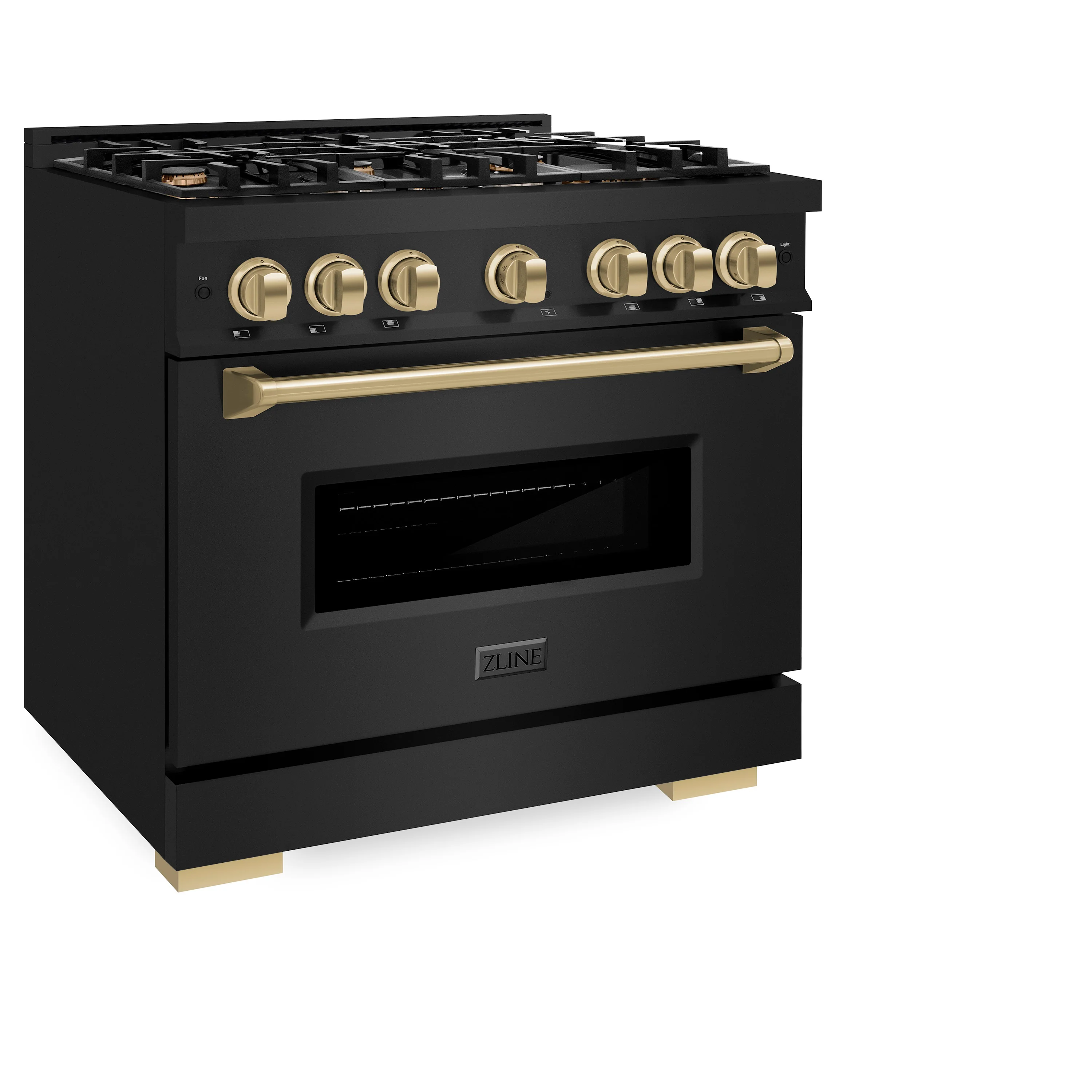 ZLINE Autograph Edition 36 in. 5.2 cu. ft. Classic Dual Fuel Range with 6 Burner Gas Cooktop and Electric Convection Oven in Black Stainless Steel with Champagne Bronze Accents (CDRBZ-36-CB) - Image 4