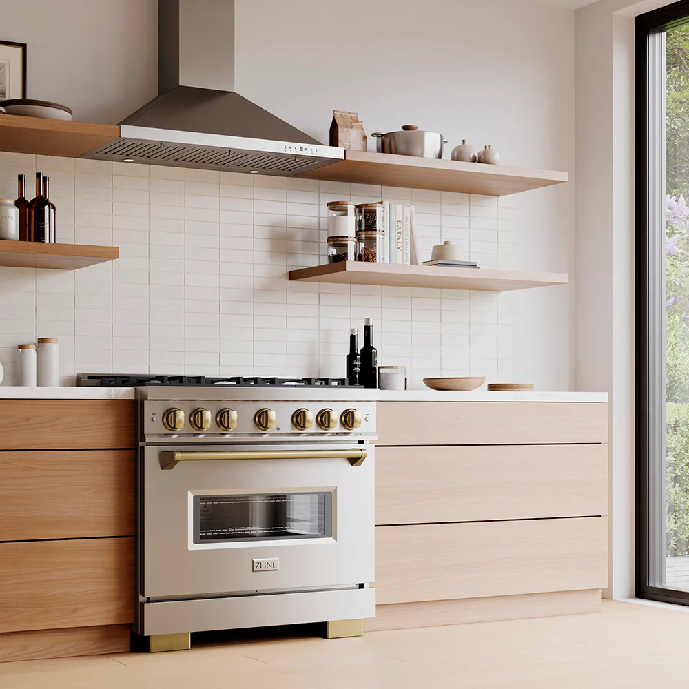 ZLINE Autograph Edition 36 in. 5.2 cu. ft. Classic Dual Fuel Range with 6 Burner DuoPro™ Cooktop and Electric Convection Oven in Stainless Steel and Champagne Bronze Accents (PCDRZ-36-CB) - Image 20