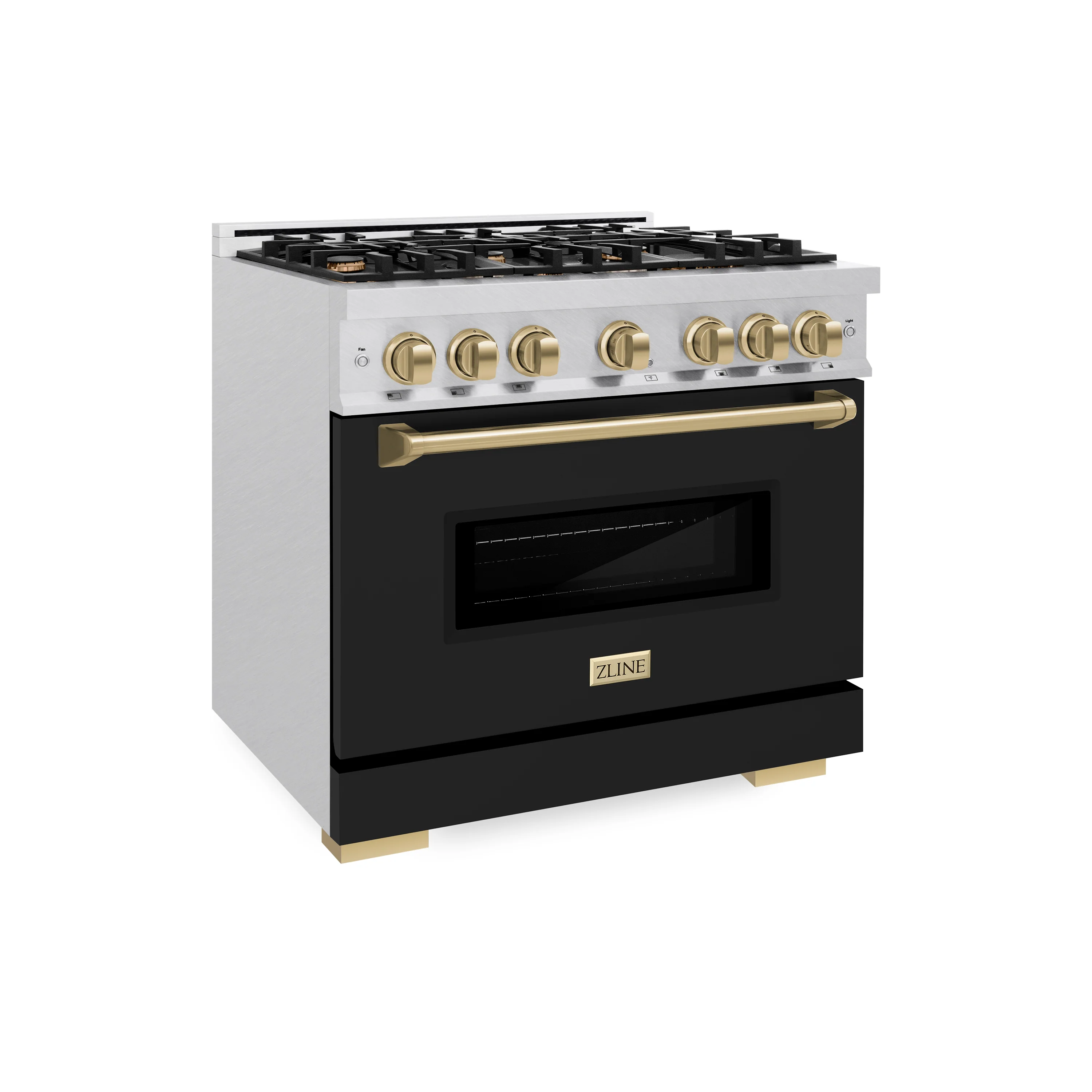 ZLINE Autograph Edition 36 in. 5.2 cu. ft. Classic Dual Fuel Range with 6 Burner Gas Cooktop and Electric Convection Oven in Satin Stainless Steel with Black Matte Door and Champagne Bronze Accents (CDRSZ-BLM-36-CB) - Image 5