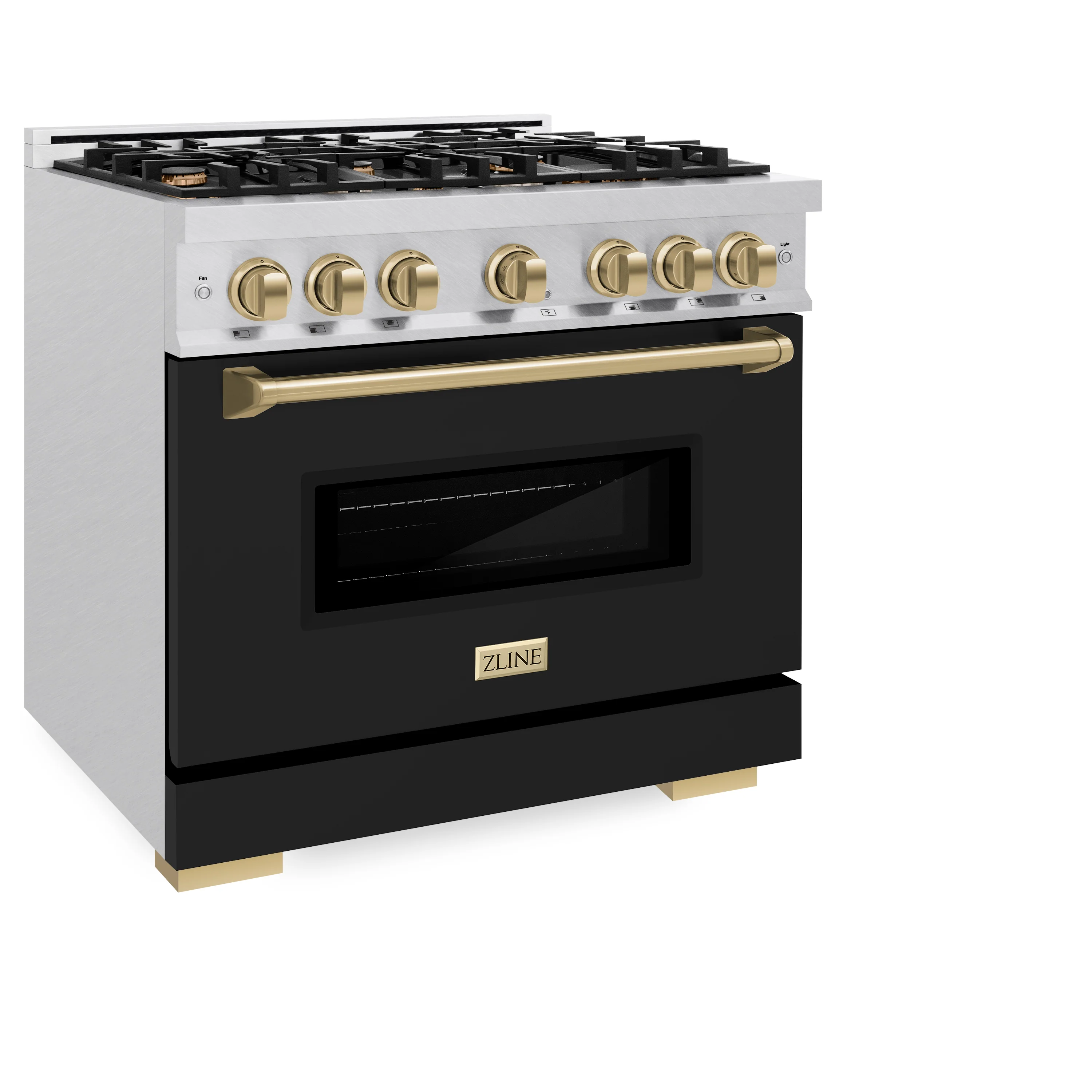 ZLINE Autograph Edition 36 in. 5.2 cu. ft. Classic Dual Fuel Range with 6 Burner Gas Cooktop and Electric Convection Oven in Satin Stainless Steel with Black Matte Door and Champagne Bronze Accents (CDRSZ-BLM-36-CB) - Image 6