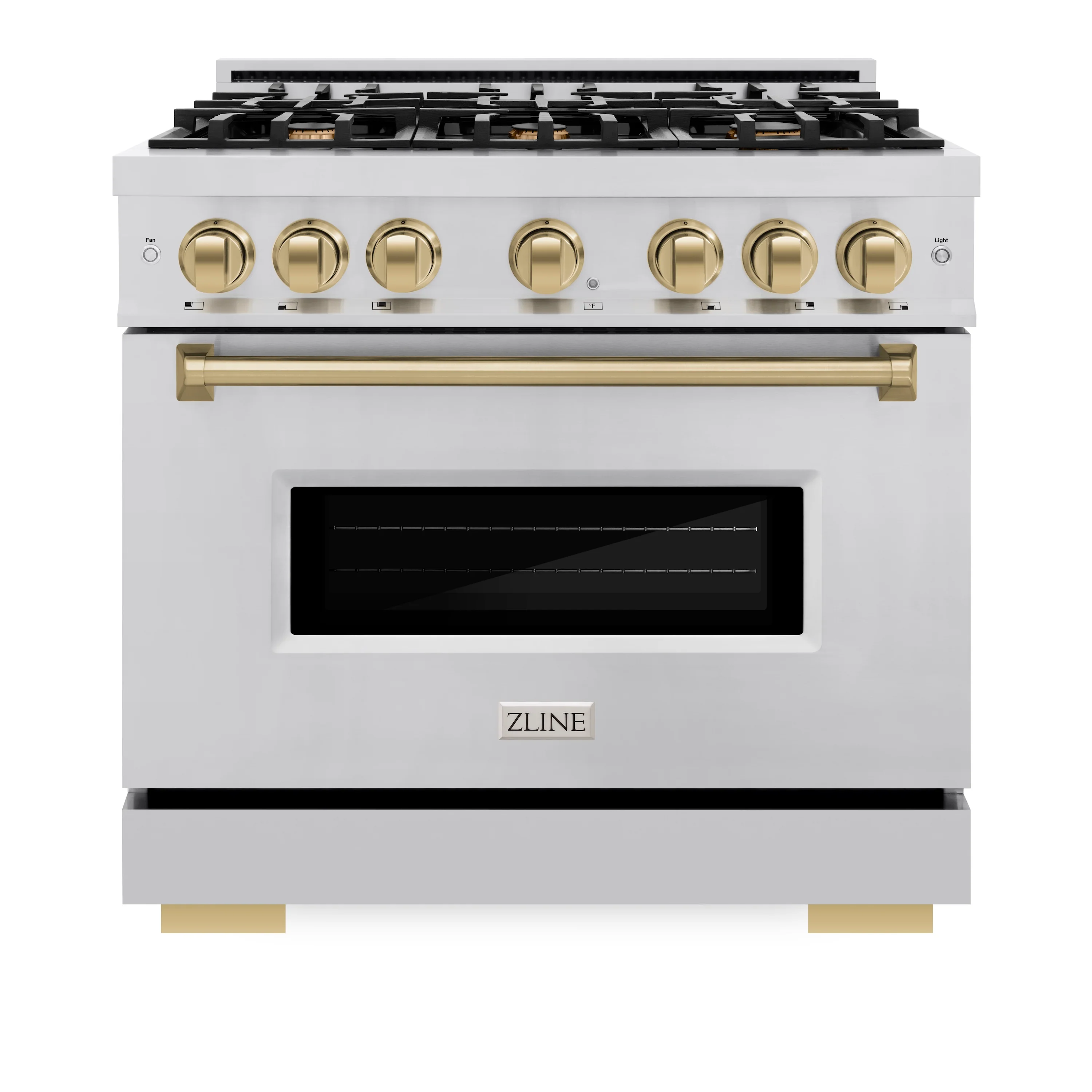 ZLINE Autograph Edition 36 in. 5.2 cu. ft. Classic Dual Fuel Range with 6 Burner Gas Cooktop and Electric Convection Oven in Stainless Steel with Champagne Bronze Accents (CDRZ-36-CB) - Image 2