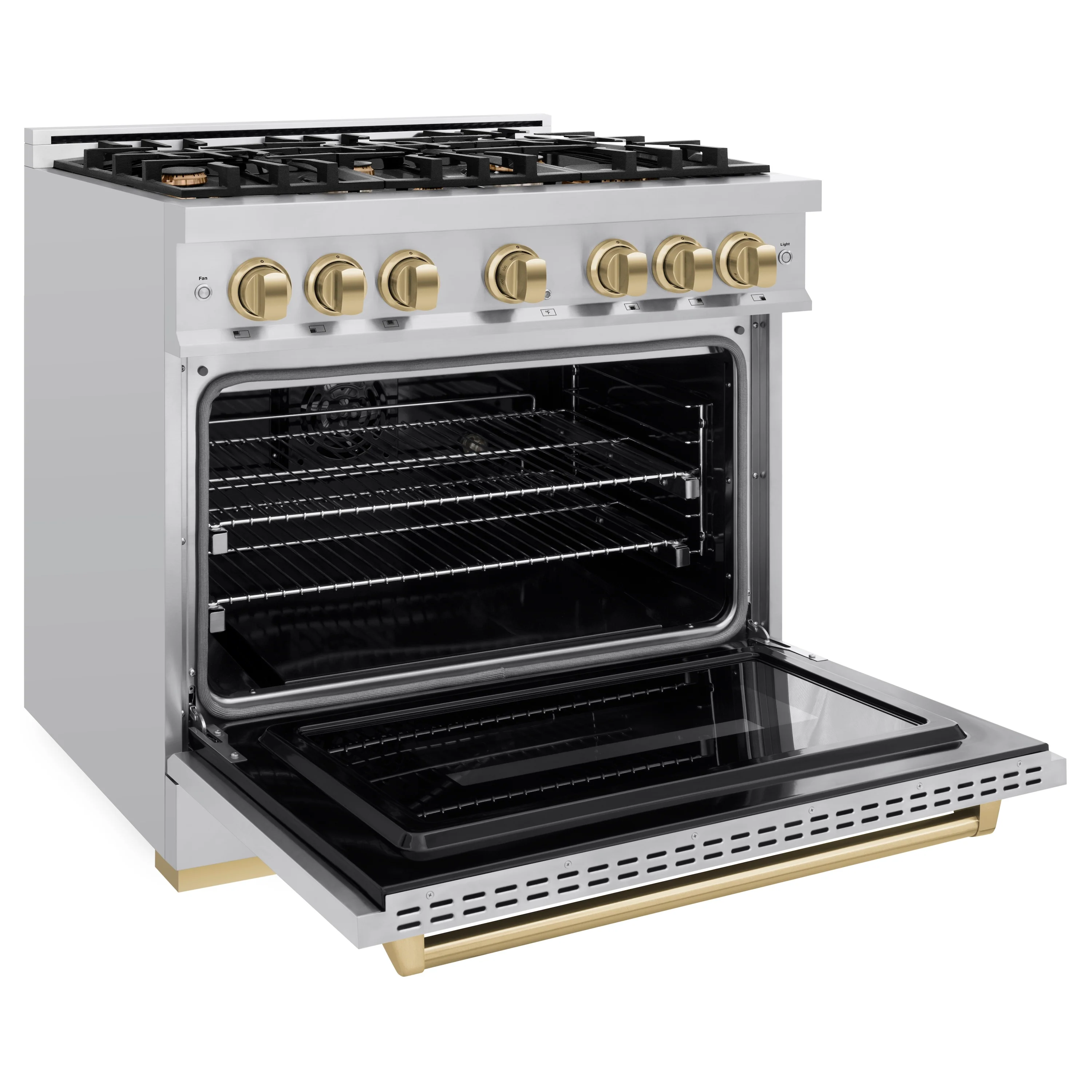 ZLINE Autograph Edition 36 in. 5.2 cu. ft. Classic Dual Fuel Range with 6 Burner Gas Cooktop and Electric Convection Oven in Stainless Steel with Champagne Bronze Accents (CDRZ-36-CB) - Image 6