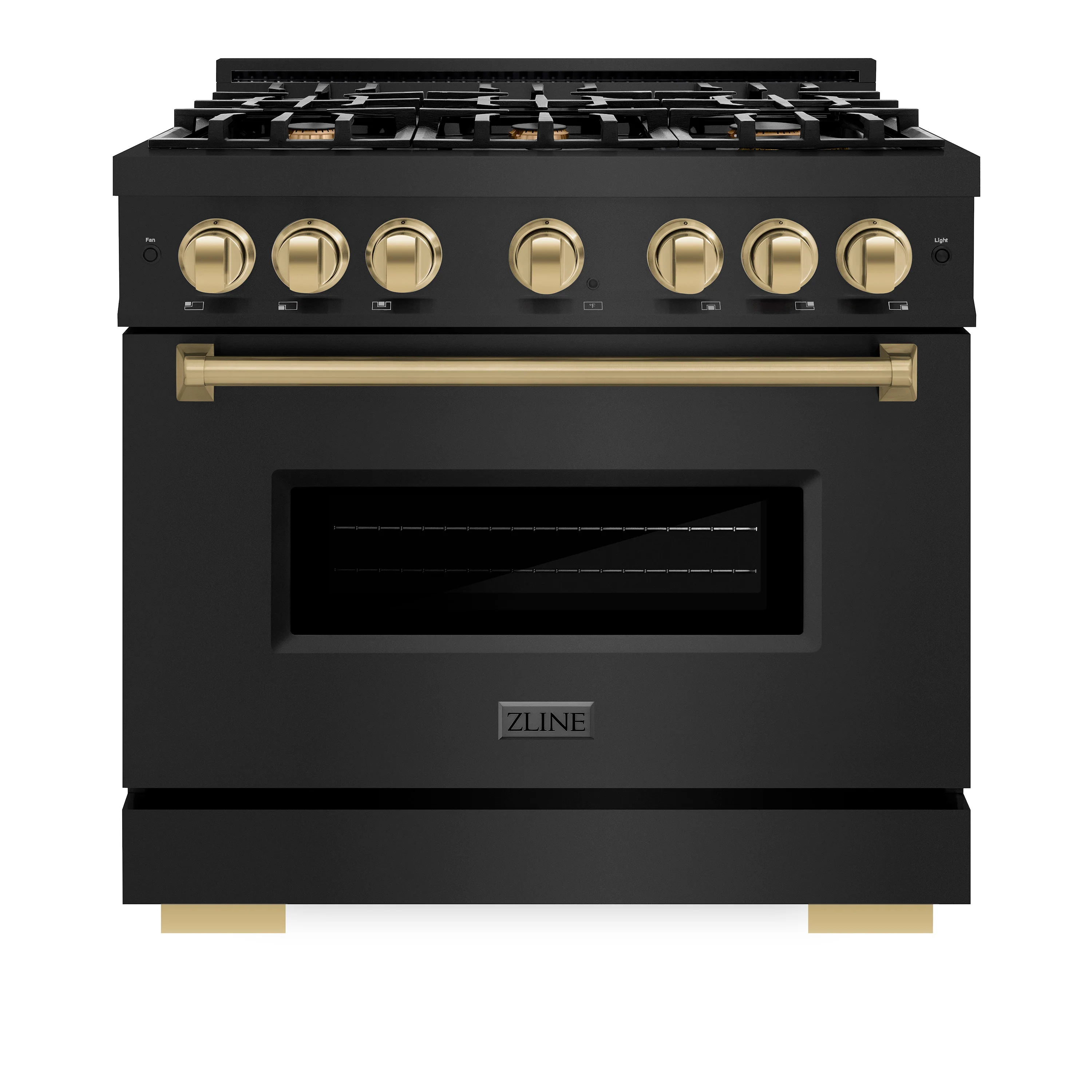 ZLINE Autograph Edition 36 in. 5.2 cu. ft. Classic Gas Range with 6 Burner Cooktop and Convection Gas Oven in Black Stainless Steel and Champagne Bronze Accents (CGRBZ-36-CB) - Image 2