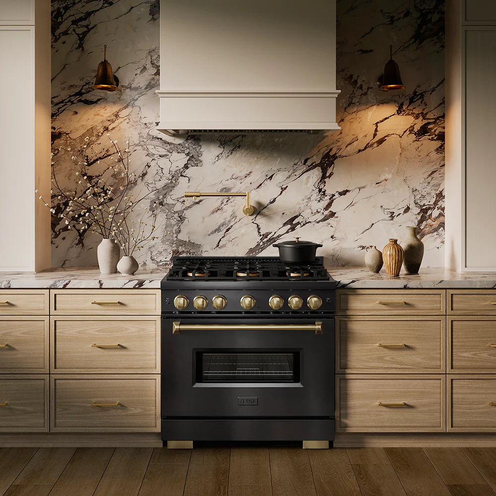 ZLINE Autograph Edition 36 in. 5.2 cu. ft. Classic Gas Range with 6 Burner DuoPro™ Cooktop and Convection Gas Oven in Black Stainless Steel and Champagne Bronze Accents (PCGRBZ-36-CB) - Image 21
