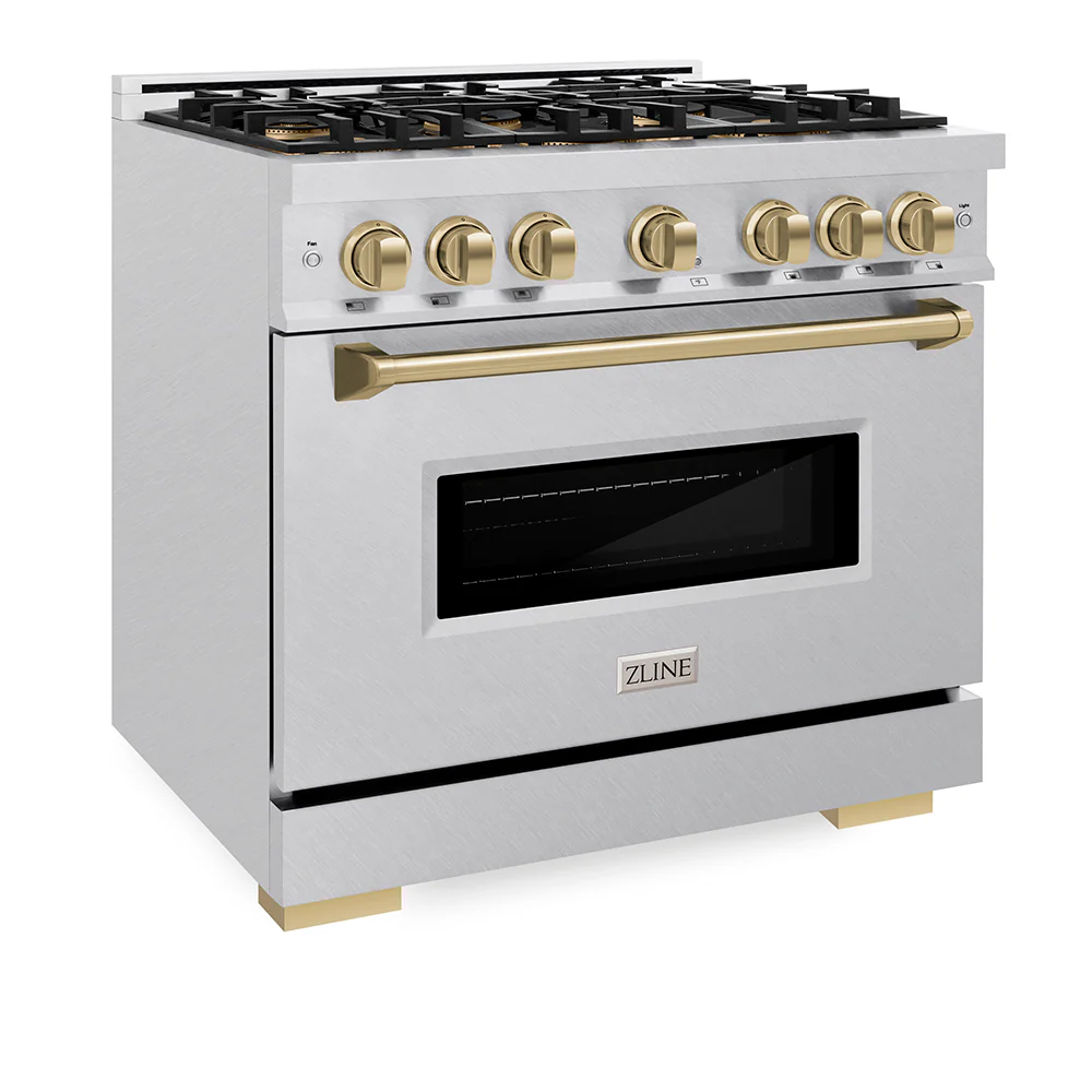 ZLINE Autograph Edition 36 in. 5.2 cu. ft. Classic Gas Range with 6 Burner DuoPro™ Cooktop and Convection Gas Oven in Satin Stainless Steel and Champagne Bronze Accents (PCGRSZ-36-CB) - Image 10
