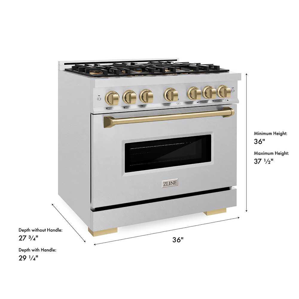 ZLINE Autograph Edition 36 in. 5.2 cu. ft. Classic Gas Range with 6 Burner DuoPro™ Cooktop and Convection Gas Oven in Satin Stainless Steel and Champagne Bronze Accents (PCGRSZ-36-CB) - Image 25