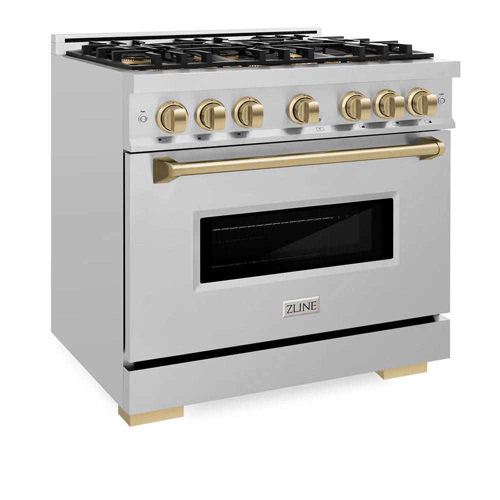 ZLINE Autograph Edition 36 in. 5.2 cu. ft. Classic Gas Range with 6 Burner DuoPro™ Cooktop and Convection Gas Oven in Stainless Steel and Champagne Bronze Accents (PCGRZ-36-CB) - Image 10