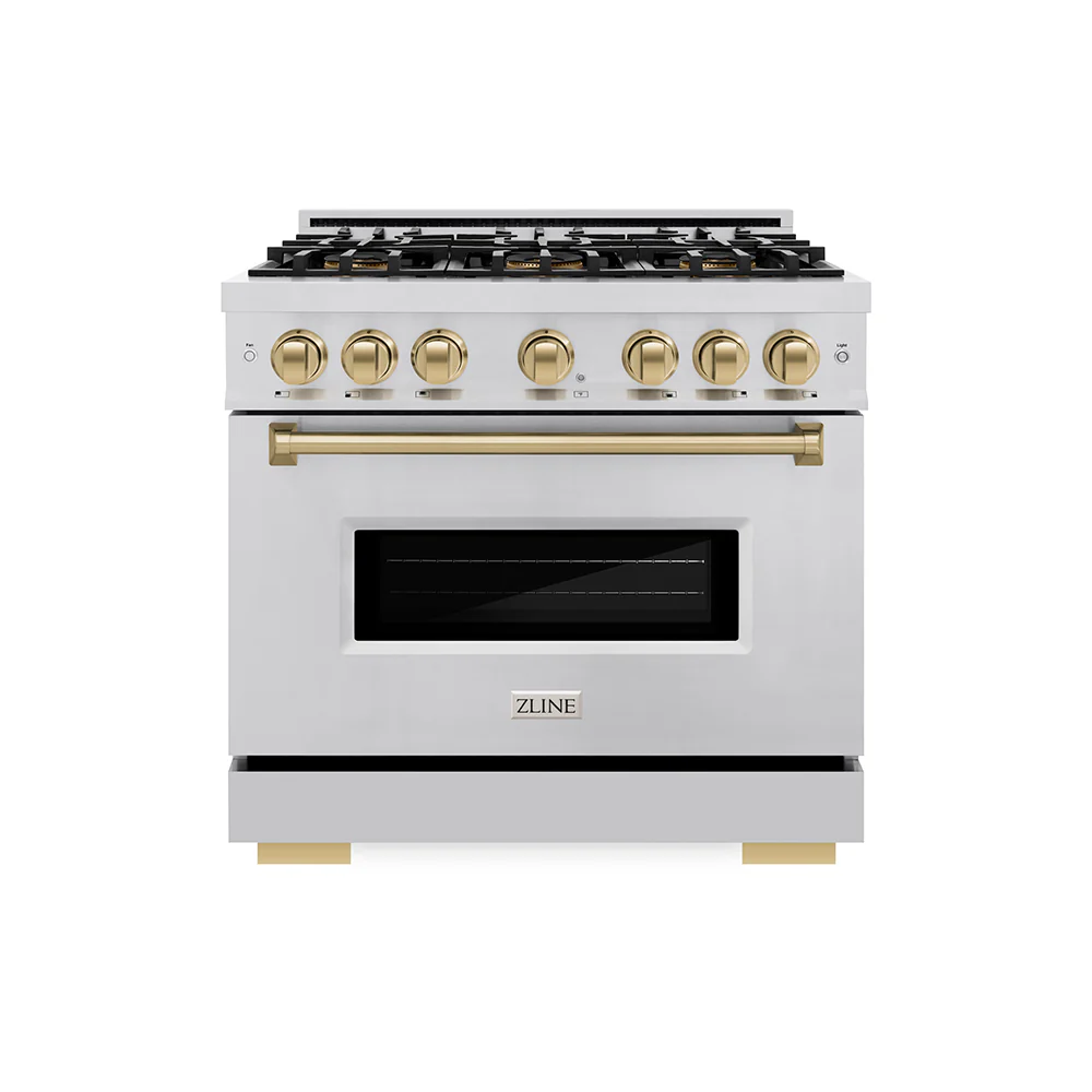ZLINE Autograph Edition 36 in. 5.2 cu. ft. Classic Gas Range with 6 Burner DuoPro™ Cooktop and Convection Gas Oven in Stainless Steel and Champagne Bronze Accents (PCGRZ-36-CB) - Image 7