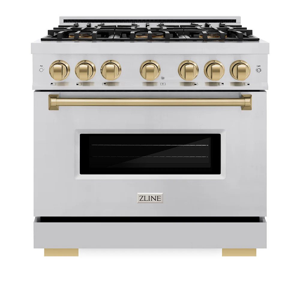 ZLINE Autograph Edition 36 in. 5.2 cu. ft. Classic Gas Range with 6 Burner DuoPro™ Cooktop and Convection Gas Oven in Stainless Steel and Champagne Bronze Accents (PCGRZ-36-CB) - Image 8