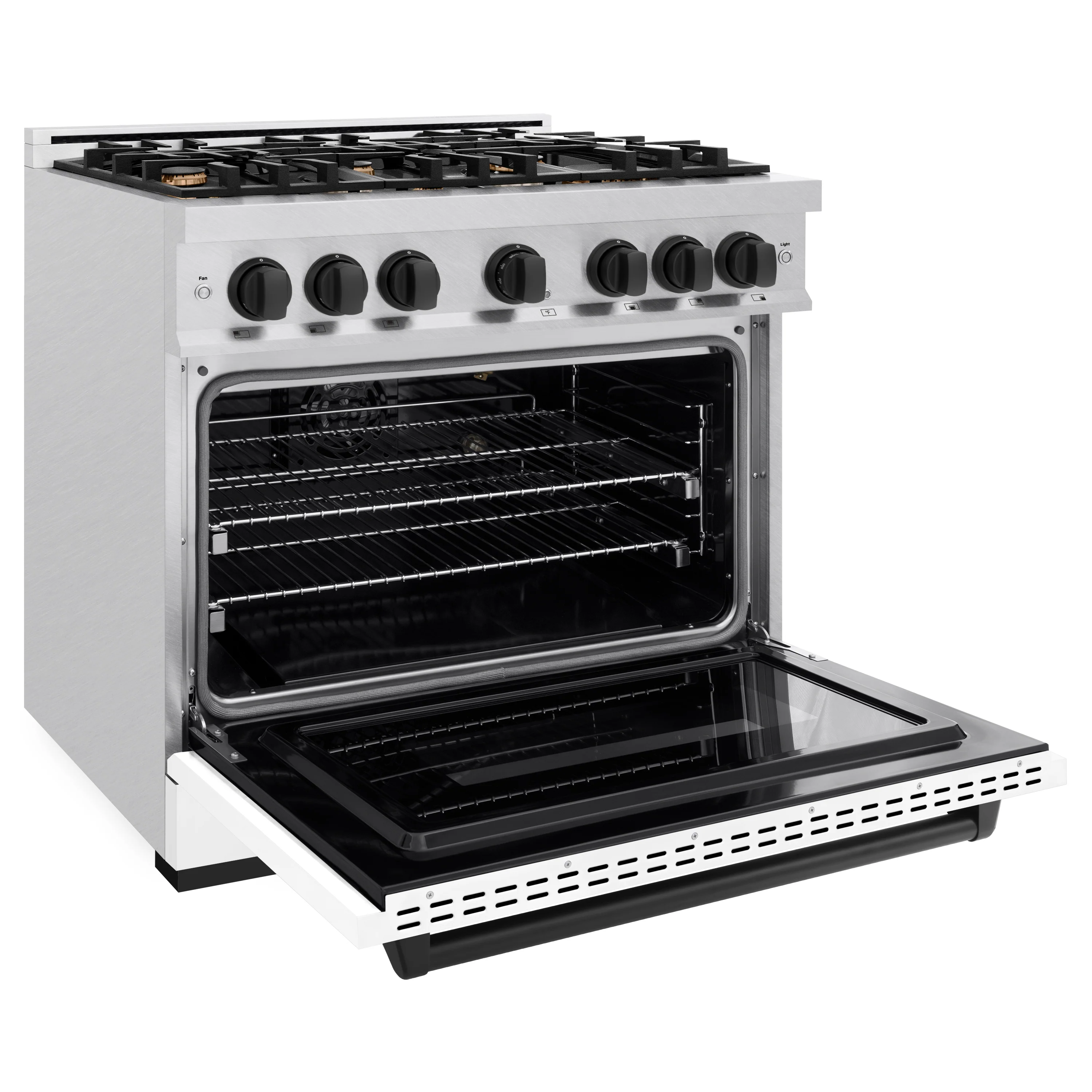 ZLINE Autograph Edition 36 in. 5.2 cu. ft. Classic Gas Range with 6 Burner Cooktop and Convection Gas Oven in Satin Stainless Steel with White Matte Door and Matte Black Accents (CGRSZ-WM-36-MB) - Image 6