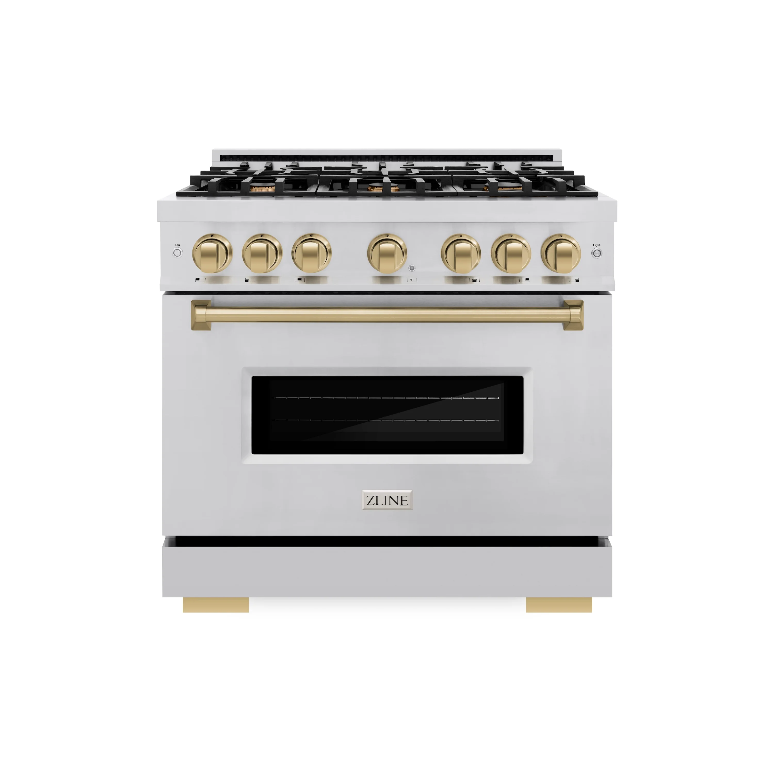 ZLINE Autograph Edition 36 in. 5.2 cu. ft. Classic Gas Range with 6 Burner Cooktop and Convection Gas Oven in Stainless Steel and Champagne Bronze Accents (CGRZ-36-CB)
