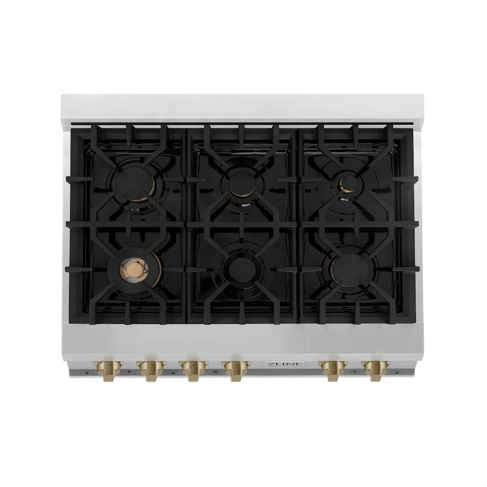 ZLINE Autograph Edition 36 in. Legacy Gas Rangetop with 6 Burners and Porcelain Cooktop in Stainless Steel with Champagne Bronze Accents (RTZ-36-CB) - Image 3