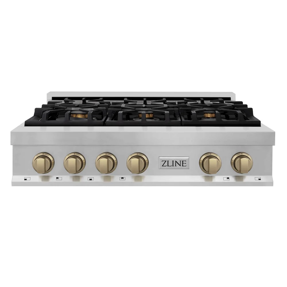 ZLINE Autograph Edition 36 in. Legacy Gas Rangetop with 6 Burners and Porcelain Cooktop in Stainless Steel with Champagne Bronze Accents (RTZ-36-CB) - Image 5