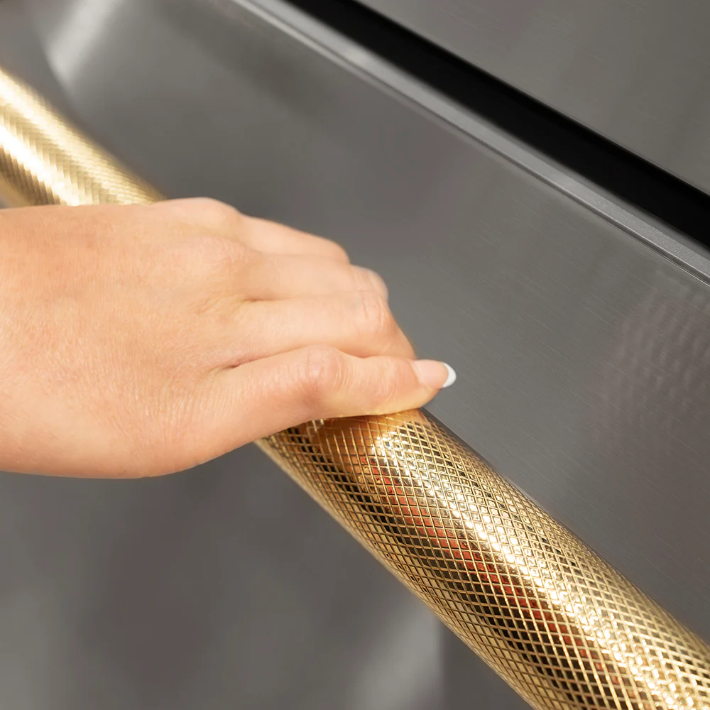 ZLINE Autograph Edition 36 in. 22.5 cu. ft. Counter-Depth French Door Refrigerator with Ice Maker in Fingerprint-Resistant Stainless Steel and Polished Gold Helix Handles (RFMZ-36-KG) - Image 13