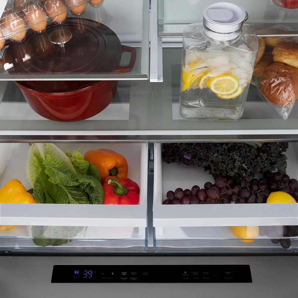 ZLINE Autograph Edition 36 in. 21.6 cu. ft. Counter-Depth French Door Refrigerator with Water and Ice Dispenser in Fingerprint-Resistant Stainless Steel with Polished Nickel Helix Handles (RFMZ-W-36-KPN) - Image 10