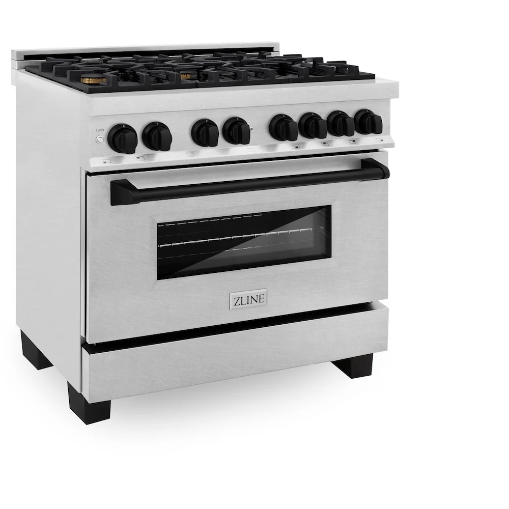 ZLINE Autograph Edition 36 in. 4.6 cu. ft. Legacy Dual Fuel Range with 6 Burner Gas Cooktop and Electric Convection Oven in Satin Stainless Steel and Matte Black Accents, Open Box-Great Condition - Image 5