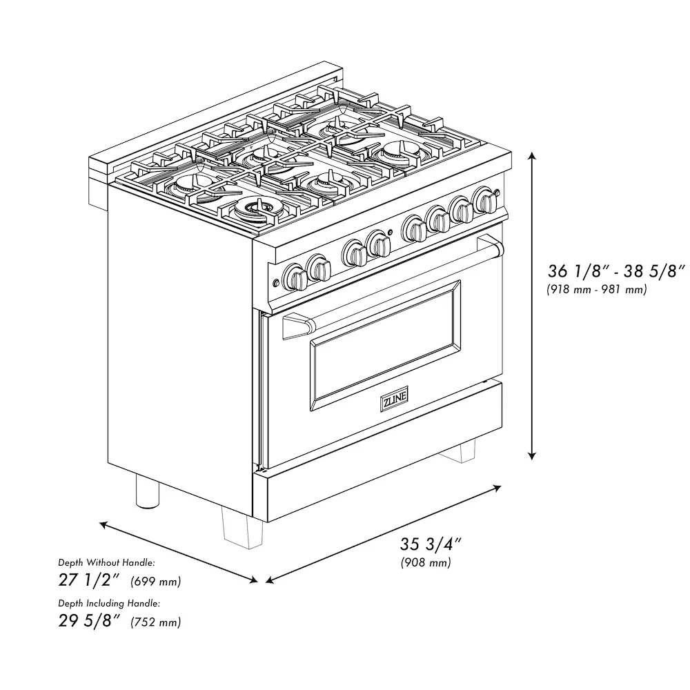 ZLINE Autograph Edition 36 in. 4.6 cu. ft. Legacy Dual Fuel Range with 6 Burner Gas Cooktop and Electric Convection Oven in Satin Stainless Steel and Polished Gold Accents, Open Box-Great Condition - Image 19