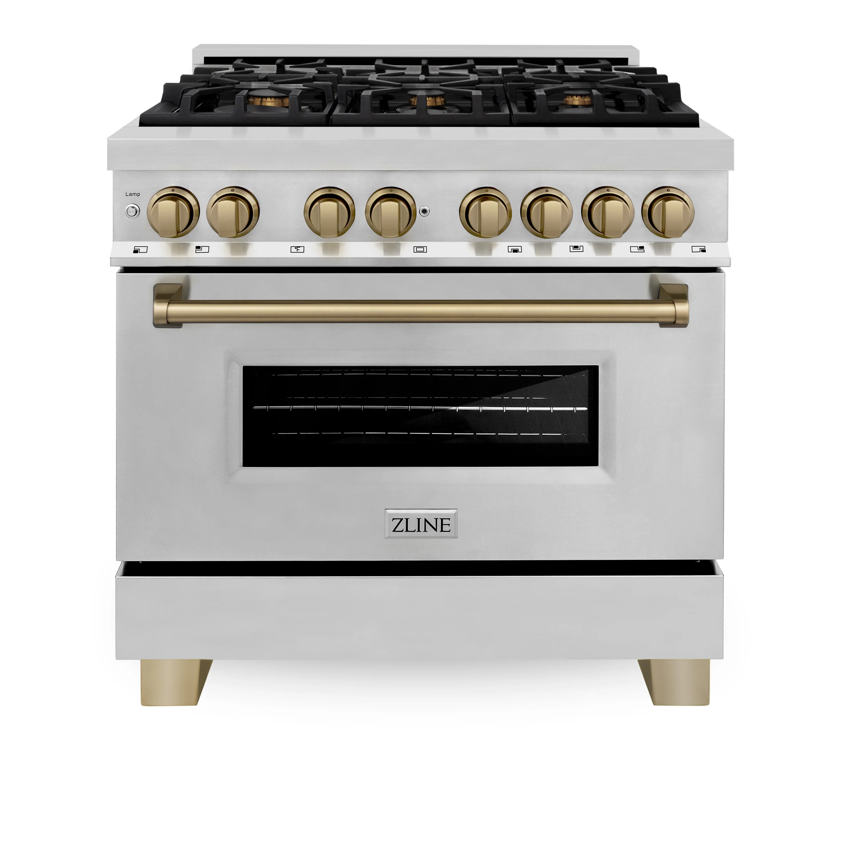 ZLINE Autograph Edition 36 in. 4.6 cu. ft. Legacy Dual Fuel Range with 6 Burner Gas Cooktop and Electric Convection Oven in Stainless Steel and Champagne Bronze Accents, Open Box-Great Condition - Image 3