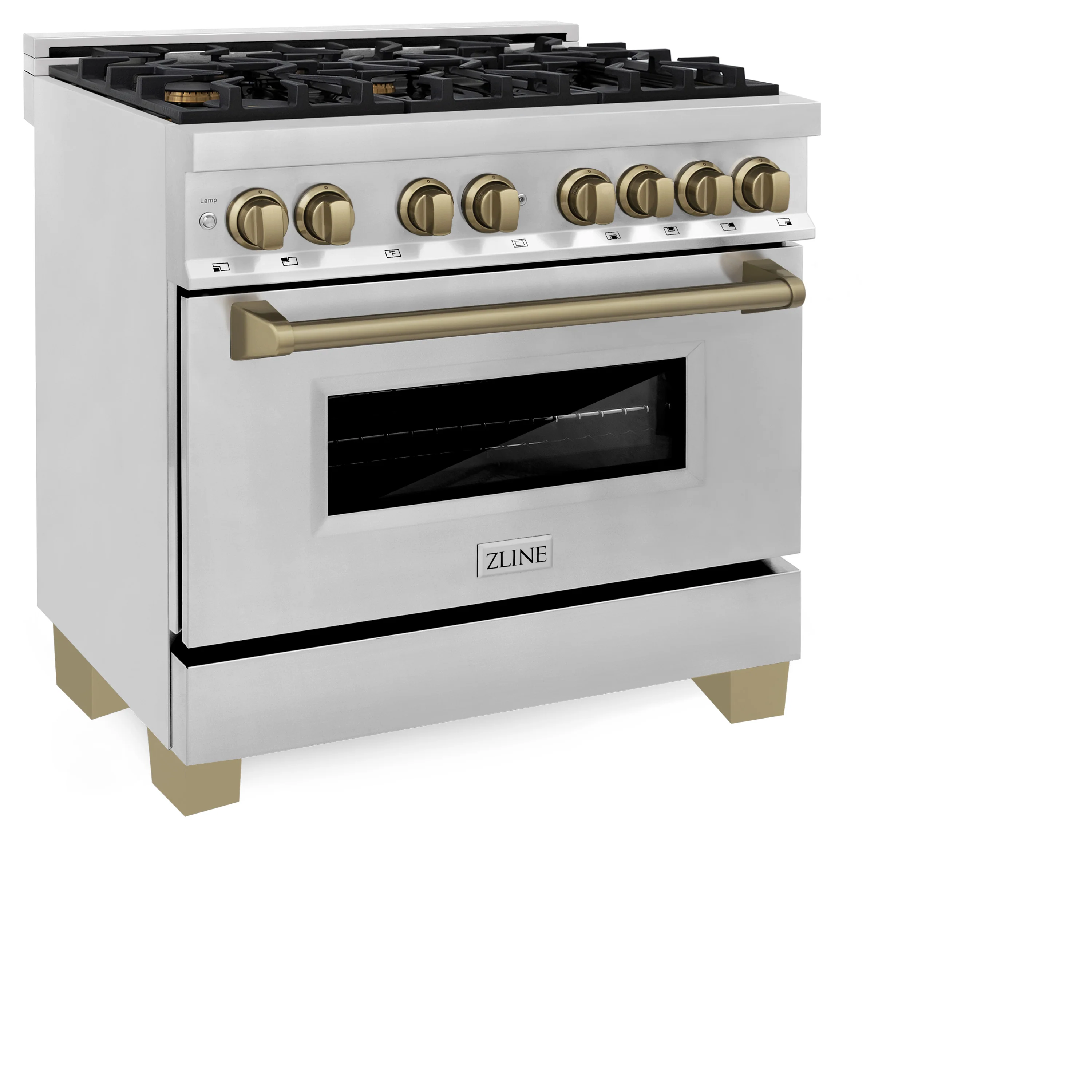 ZLINE Autograph Edition 36 in. 4.6 cu. ft. Legacy Dual Fuel Range with 6 Burner Gas Cooktop and Electric Convection Oven in Stainless Steel and Champagne Bronze Accents, Open Box-Great Condition - Image 6